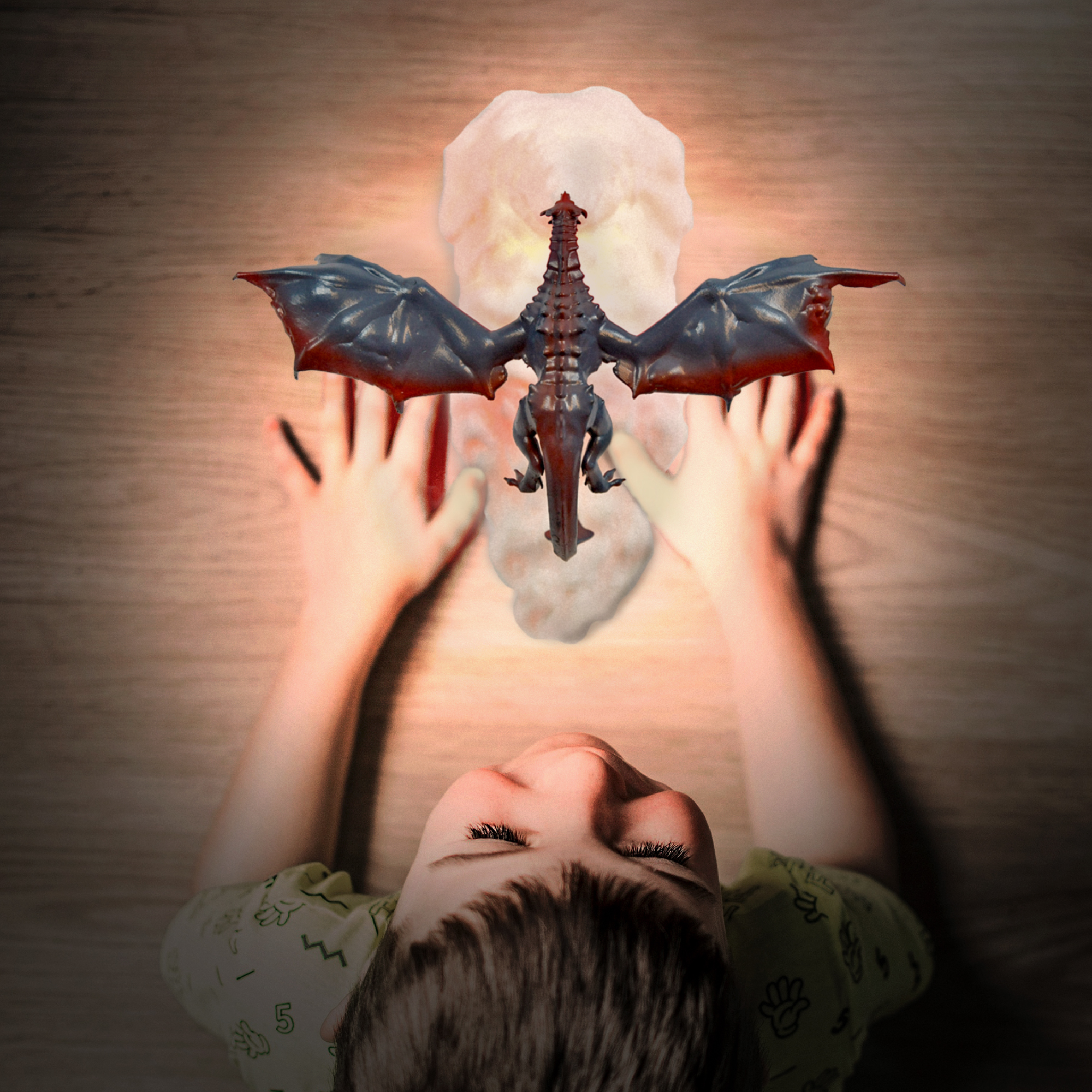 Drachenlampe aus 3D-Drucktechnik, feuerspeiender Drache