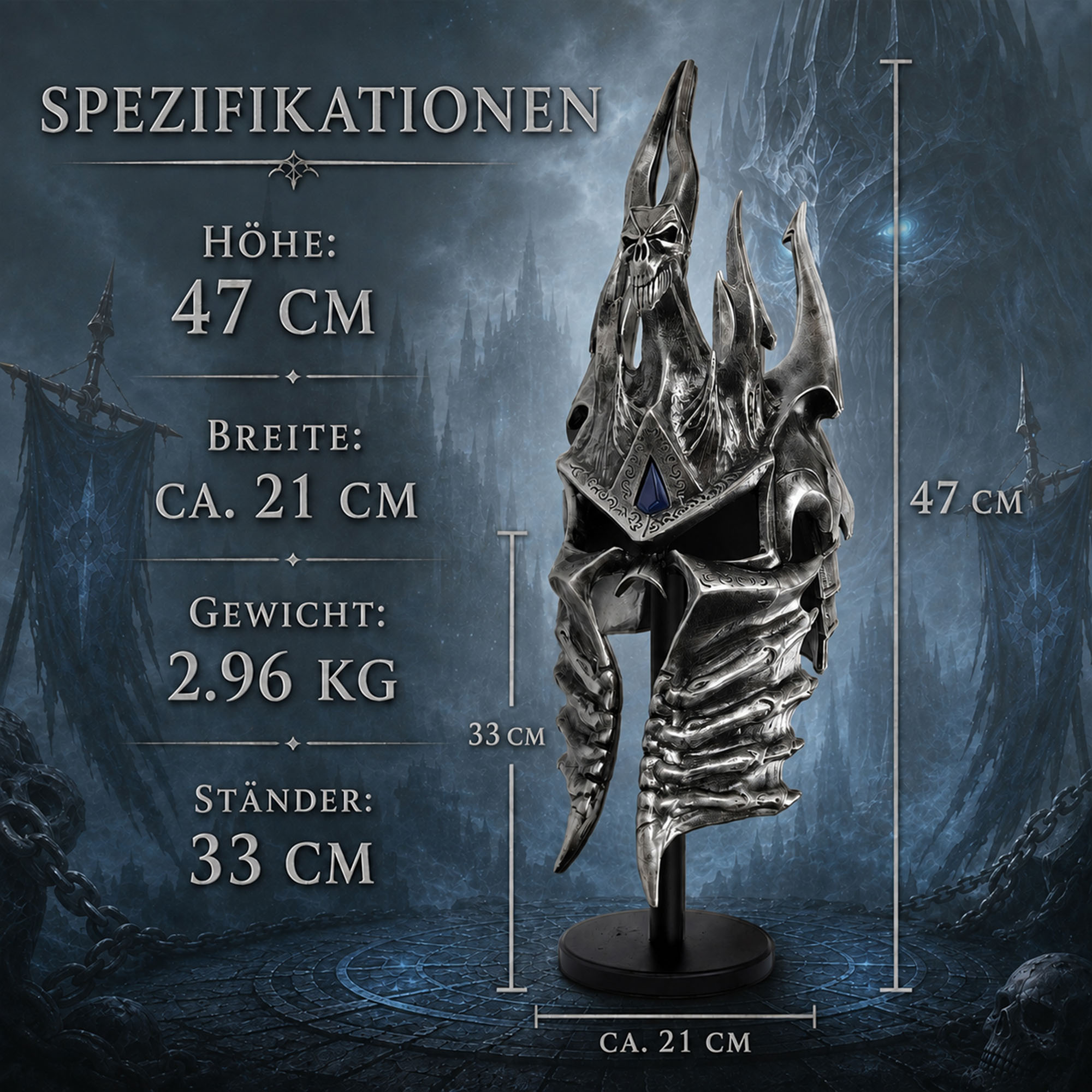 World of Warcraft Lichkönig Helm der Herrschaft: 3 kg Replika & Holzständer