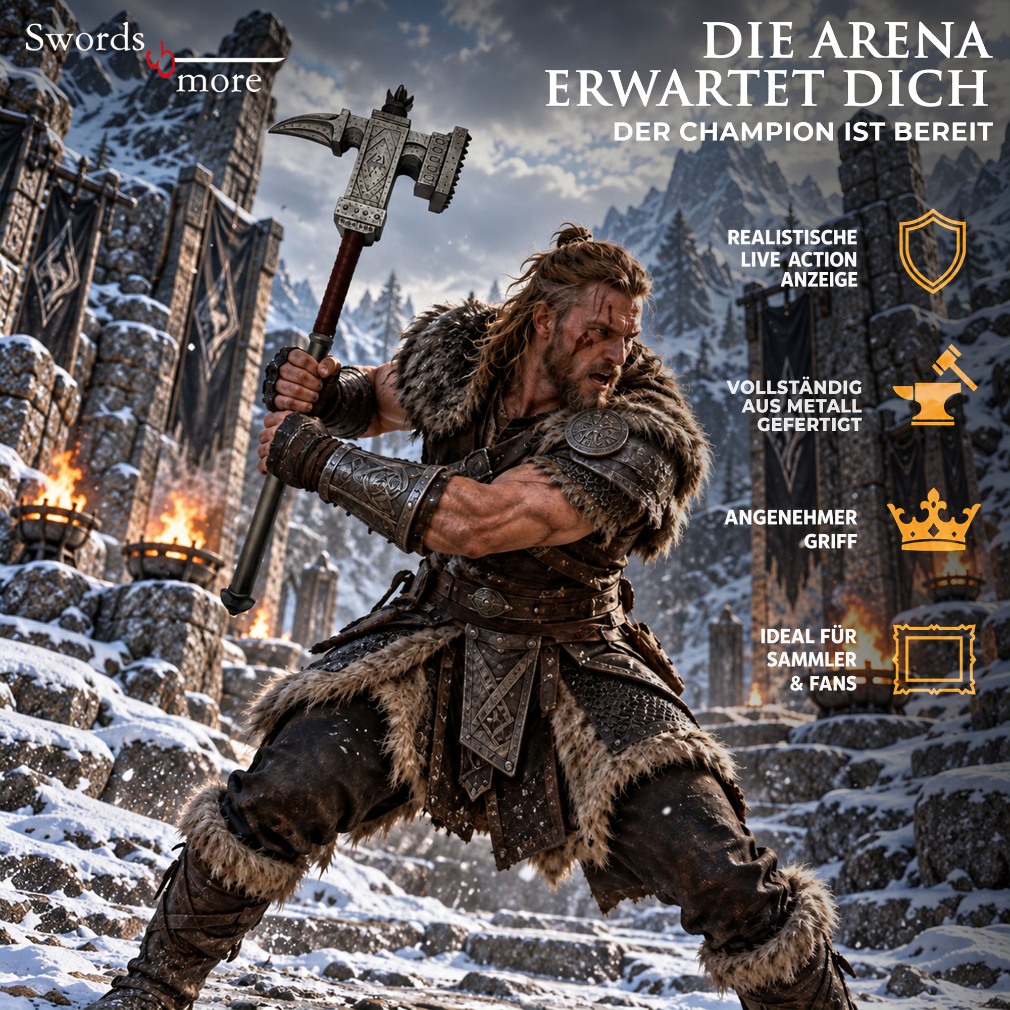 Skyrim Dragonborn Champions Club Hammer Metall Replik Inkl Wandhalter 86 cm