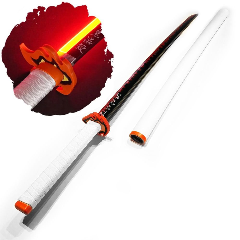 Demon Slayer Rengoku Kyoujurou Schwert mit Scheide (Stahlklinge mit LED-leuchtender Klingenkante)