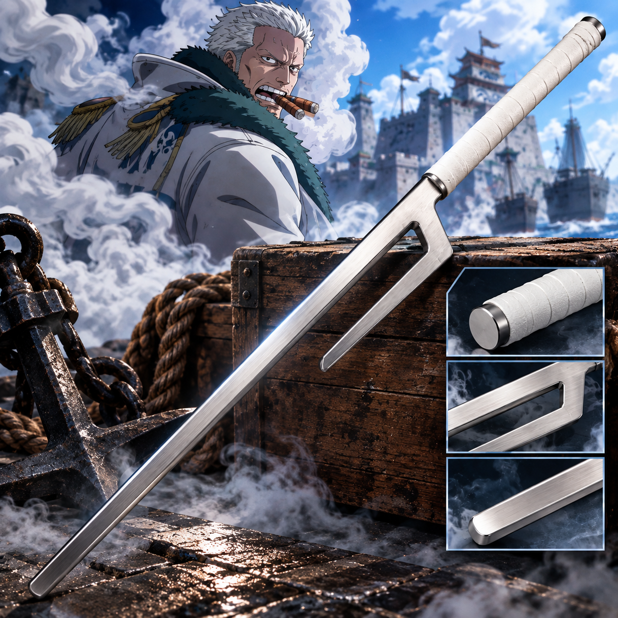 One Piece Smokers Nanashaku Jitte Replik Aus Edelstahl Cosplay Props 110 cm