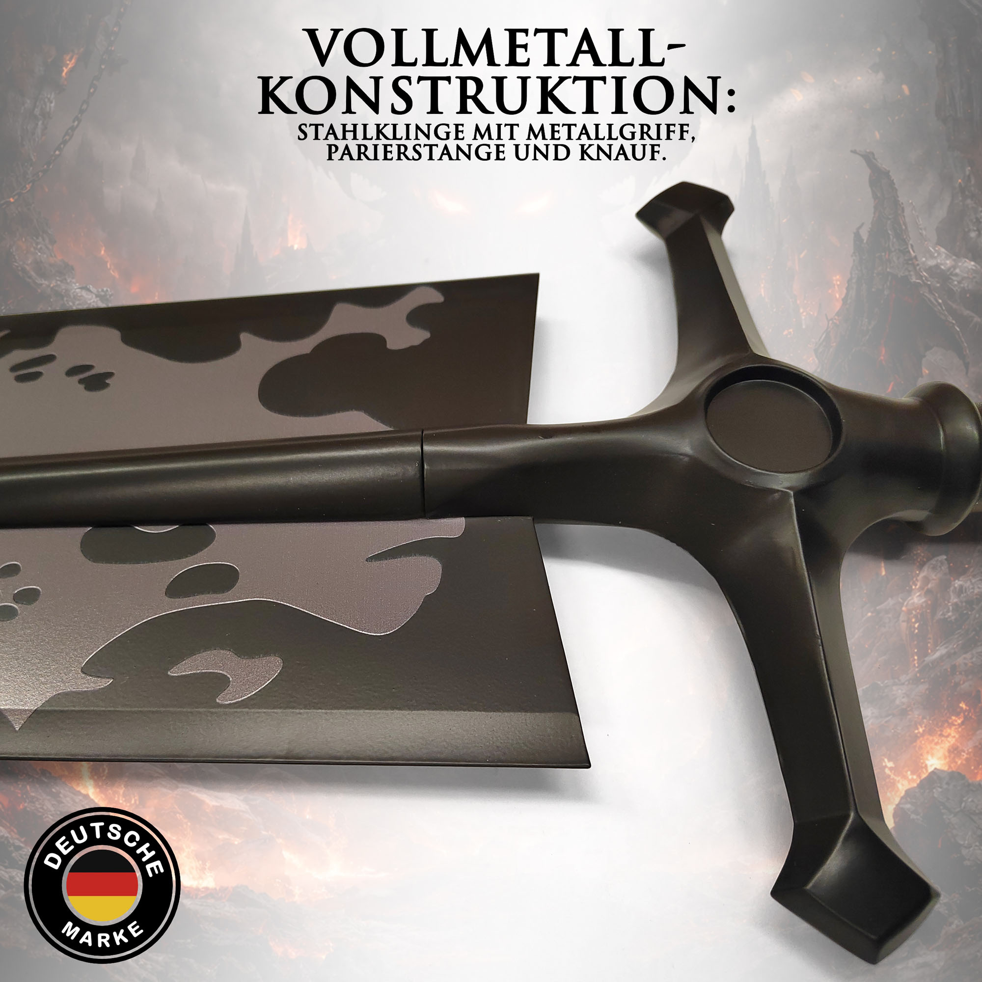 Black Clover Asta Dämonen-Lichtschwert 130 cm Stahl Replik – Demon Dweller Sword Vollmetall Anime Schwert mit Wandhalter – Schweres Cosplay & Sammlerstück aus Stahl