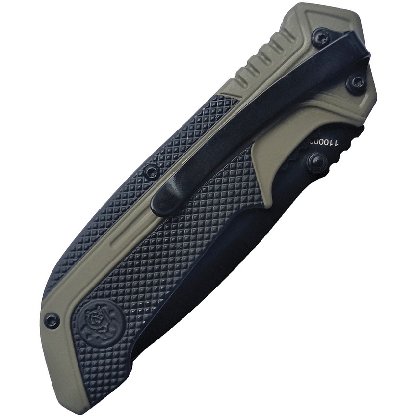 Federgestütztes Messer mit gezahnter Drop-Point-Klinge