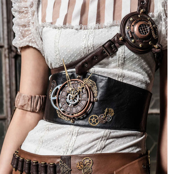 Steampunk Gürtel mit Uhr schwarz
