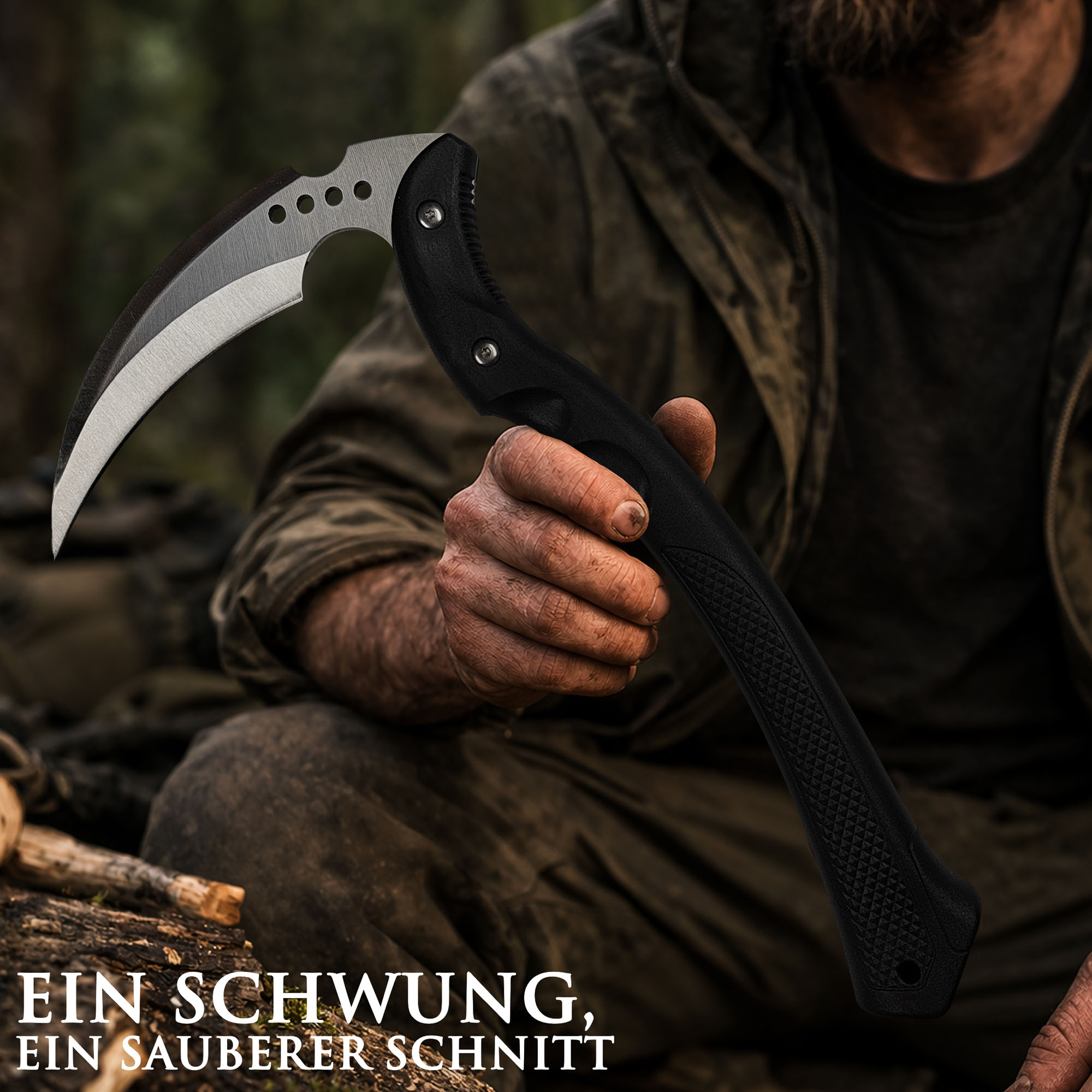 Outdoor Kama Sichel 40 cm – Bushcraft Gartenwerkzeug mit 3Cr13 Edelstahlklinge – Japanische Sichel für Gartenarbeit, Camping, Survival & Outdoor Einsätze