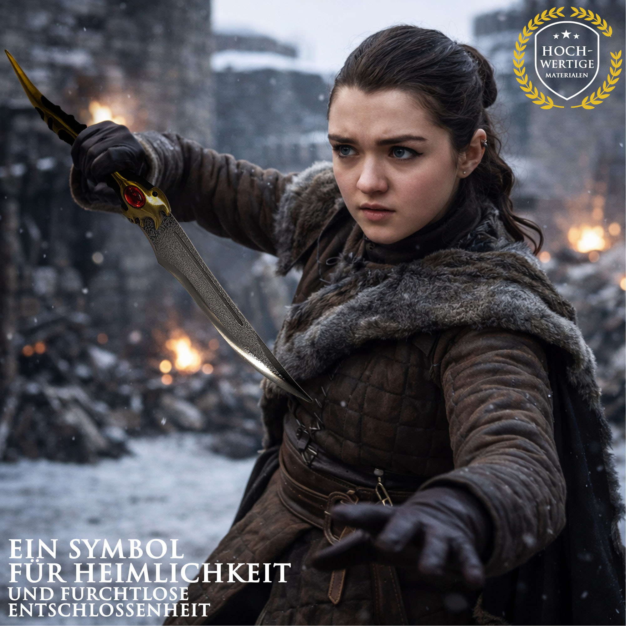 Game of Thrones Arya Stark Dolch Replik 48,5 cm – Legendärer Valyrian Steel Dagger mit Wandhalter – GoT Sammlerstück Fantasy Dolch mit Stahlklinge