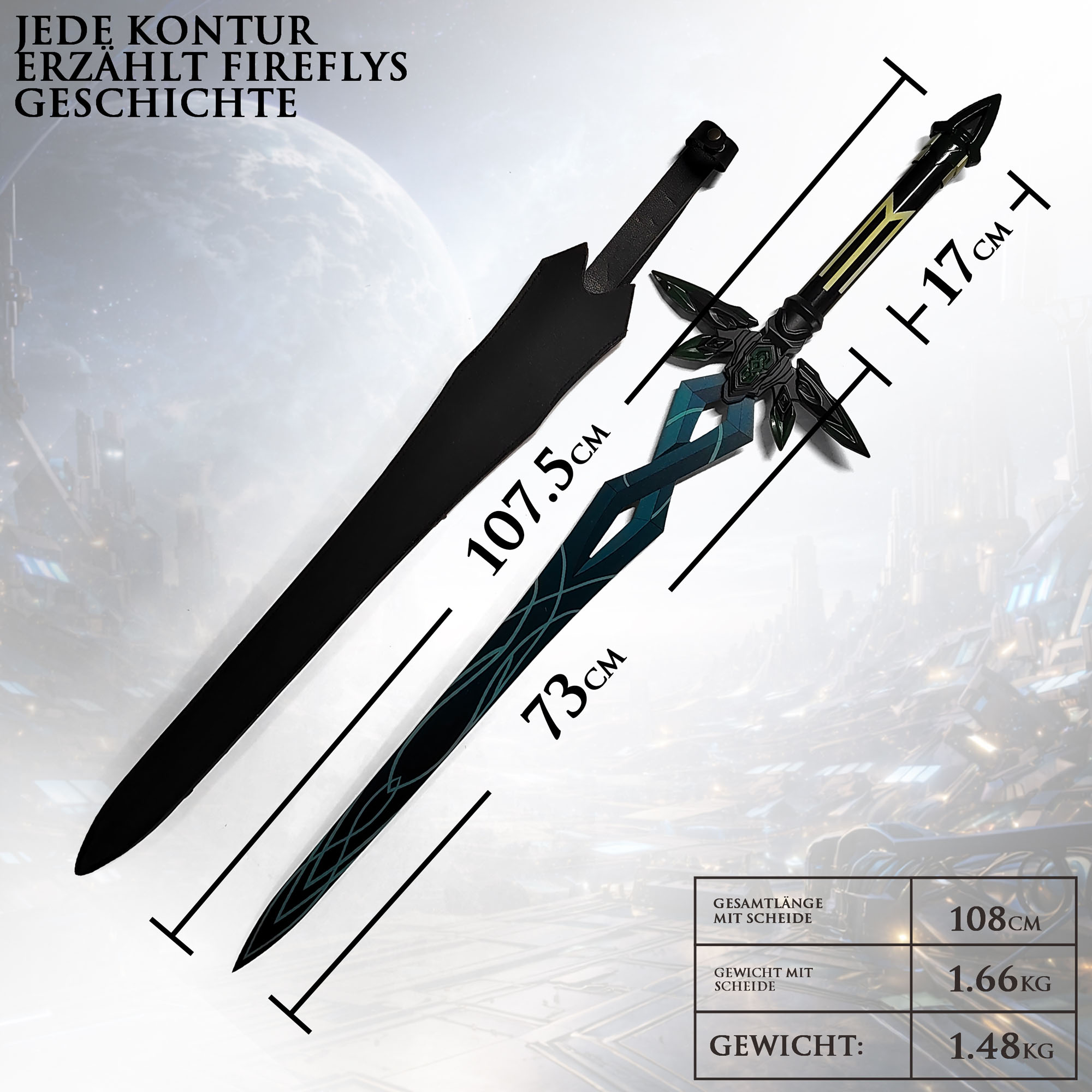 Honkai: Star Rail Firefly Schwert 108cm | Massives Edelstahl Katana mit Hartholz-Griff | SAM Stellaron Jäger Replik & Cosplay Waffe | HSR Penacony Merch