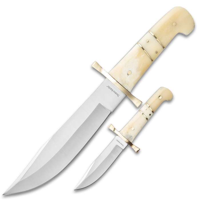 Camel Bone Bowie Messer - Zwei-Messer-Set mit Leder-Doppelscheide