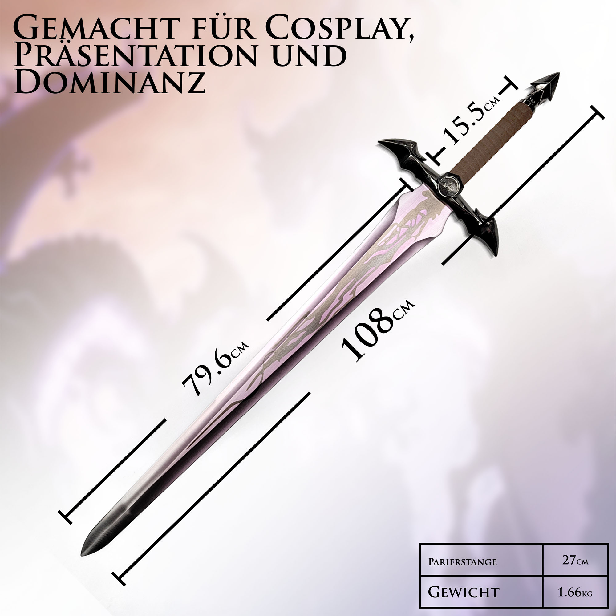 Solo Leveling Dämonenkönig Langschwert von Sung Jinwoo | Black Heart Version 108cm | Lila schimmernde Stahlklinge | Massive Anime Replik mit Wandhalterung | Schattenmonarch Deko Waffe