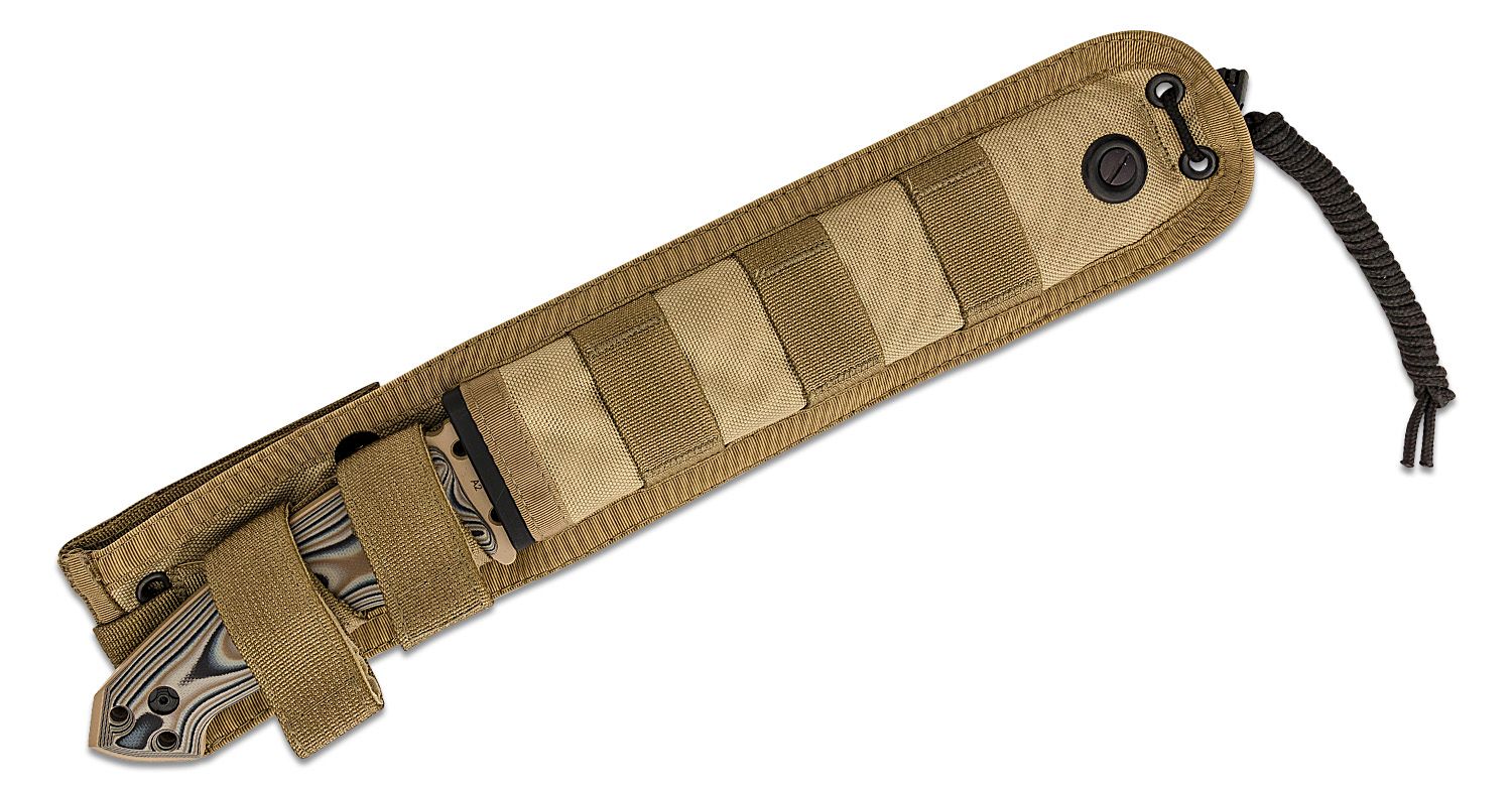 EX-F01, hellbraune Klinge aus A2-Kohlenstoffstahl, Dark Earth G-Mascus G10-Griff, hellbraune MOLLE-Scheide