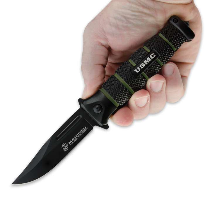 U.S.M.C. Kampfmesser schwarz & grün mit Öffnungshilfe