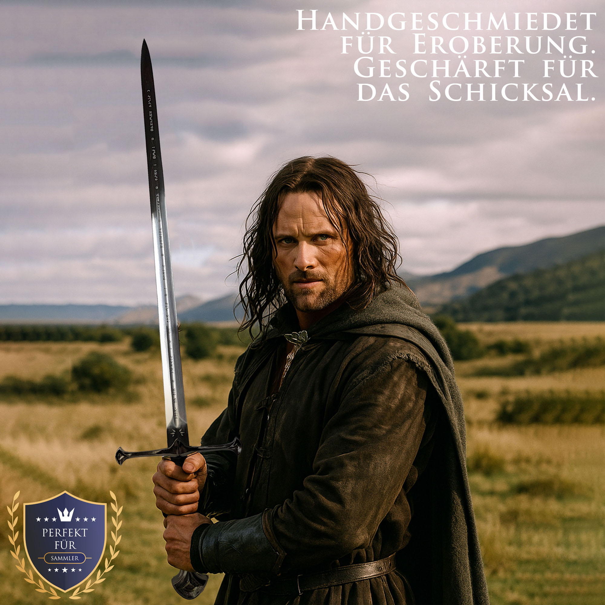 Königsschwert mit Scheide, Handgeschmiedet, Scharfe Klinge