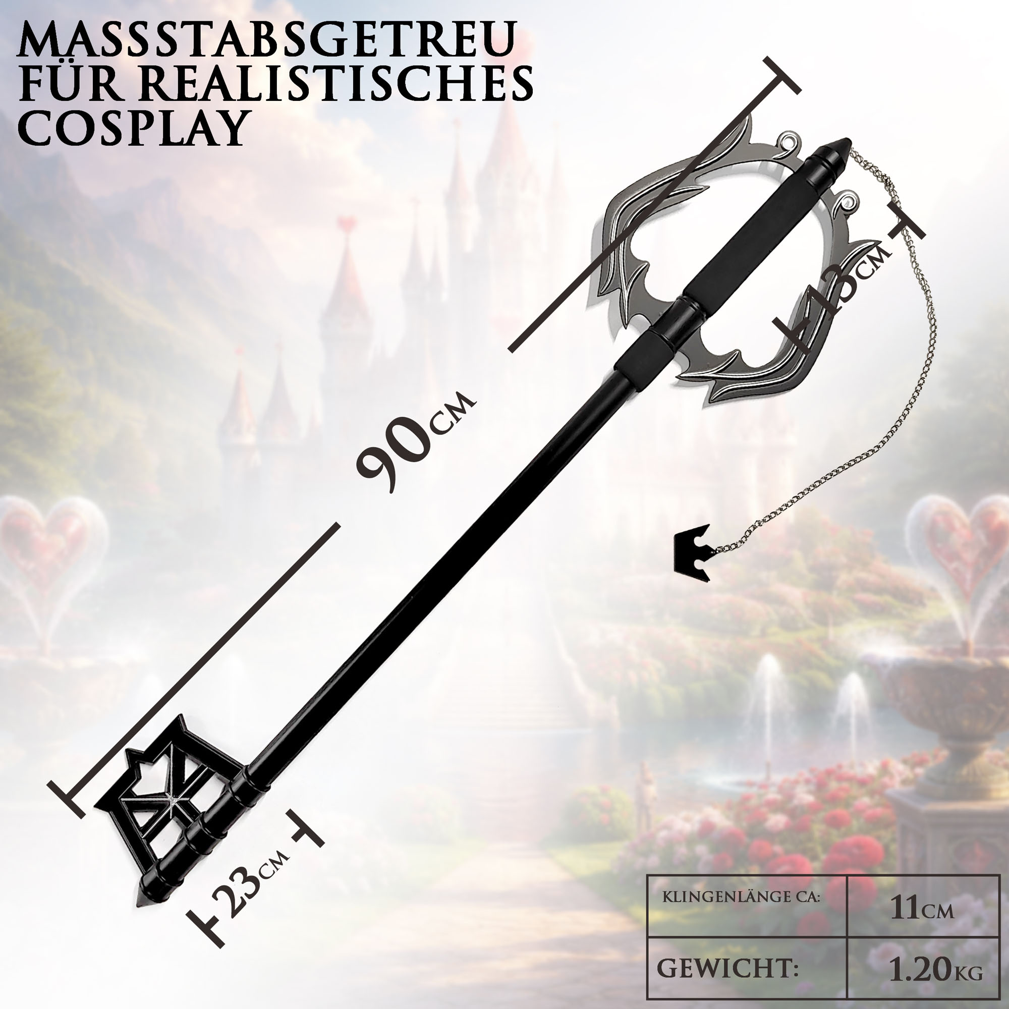Kingdom Hearts Oblivion Schlüsselschwert 90cm | Massives Keyblade aus Edelstahl (1,2kg) | Sora & Riku Replik | Metall Deko Waffe & Cosplay Accessoire