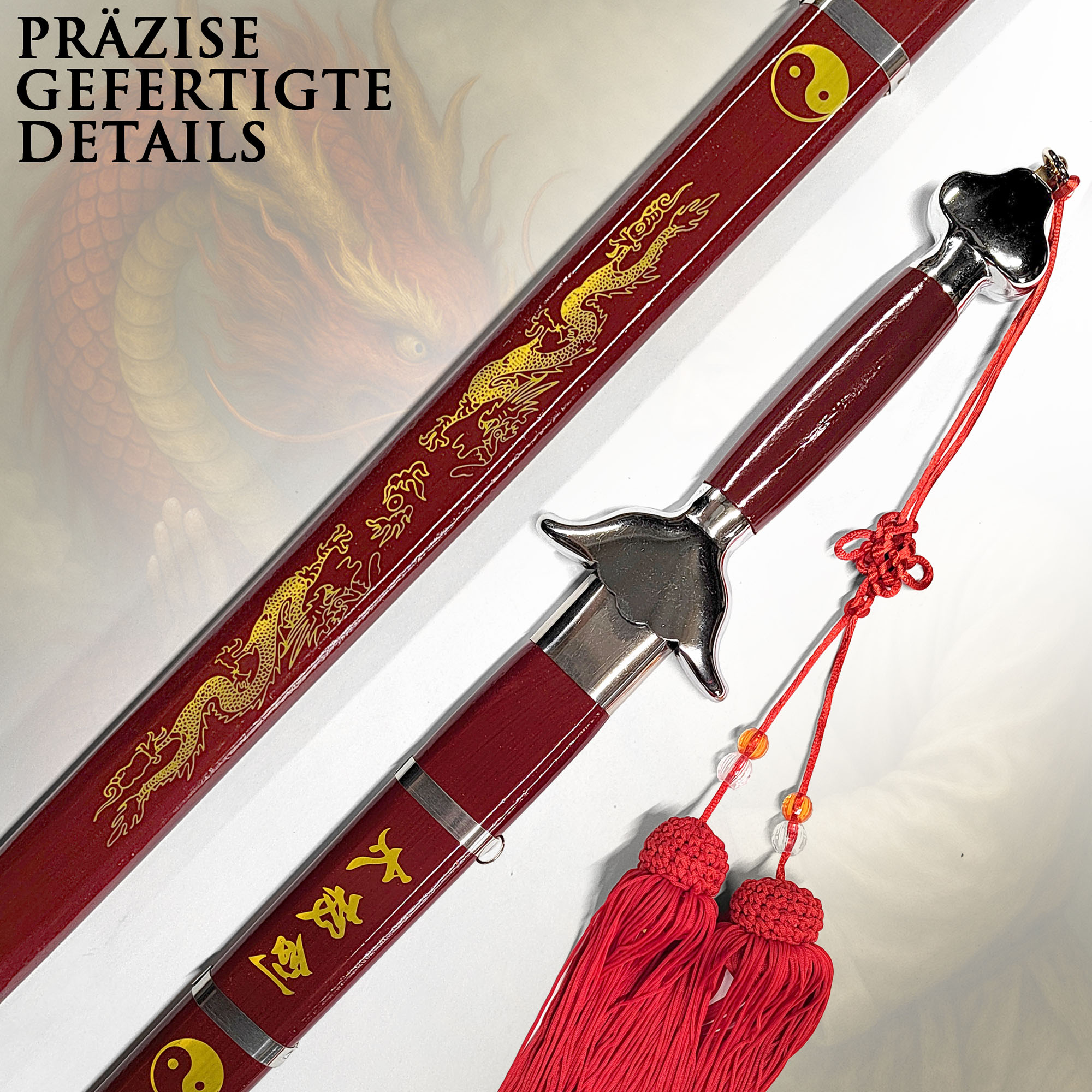 Tai Chi Schwert Jian kurz 56cm Klinge | Leichtes Übungsschwert für Kinder & Einsteiger | Festes Chinesisches Schwert mit Holzscheide & Tasche | Kung Fu & Qigong
