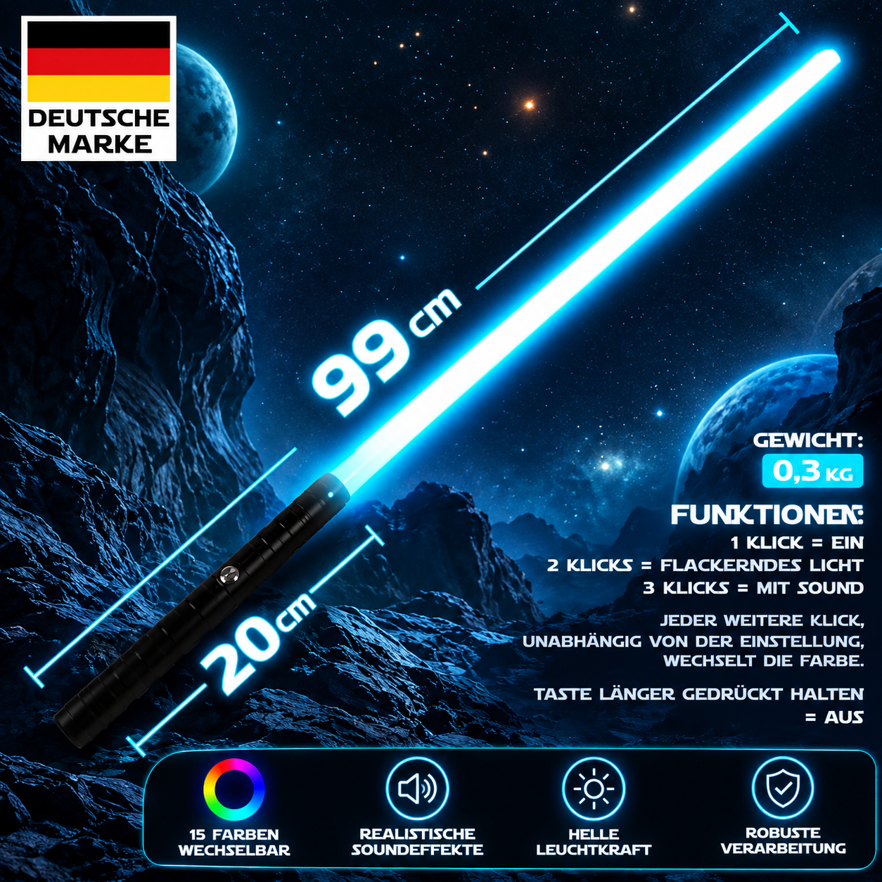 Galactic Shadow Lichtschwert Cosplay Replik LED FX Soundeffekten Akku 99 cm