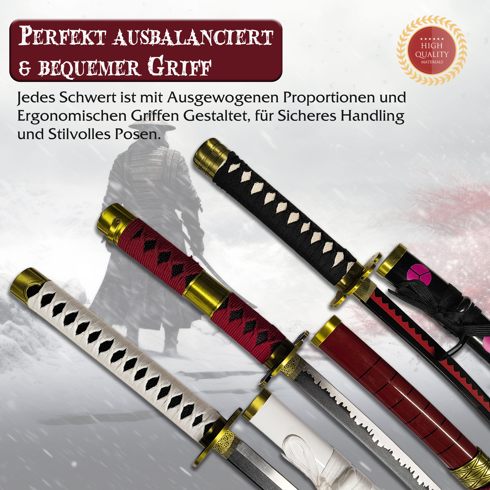 One Piece Roronoa Zoro Schwert-Set 3-teilig: Wado Ichimonji, Sandai Kitetsu & Shuusui | Stahlklingen Katana, Wakizashi & Tanto mit Ständer | Anime Deko Sammlerstück