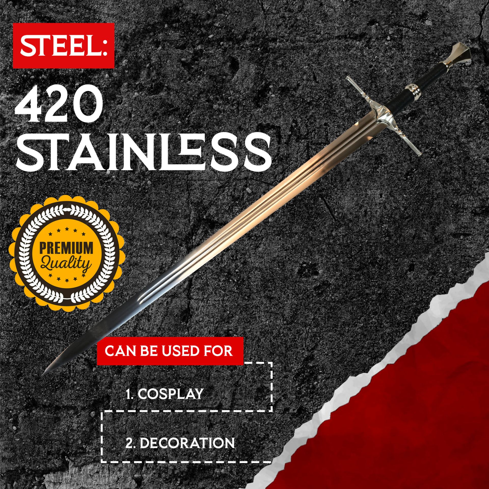 Witcher - Stahl Schwert mit Scheide - Typ II + Wandtafel