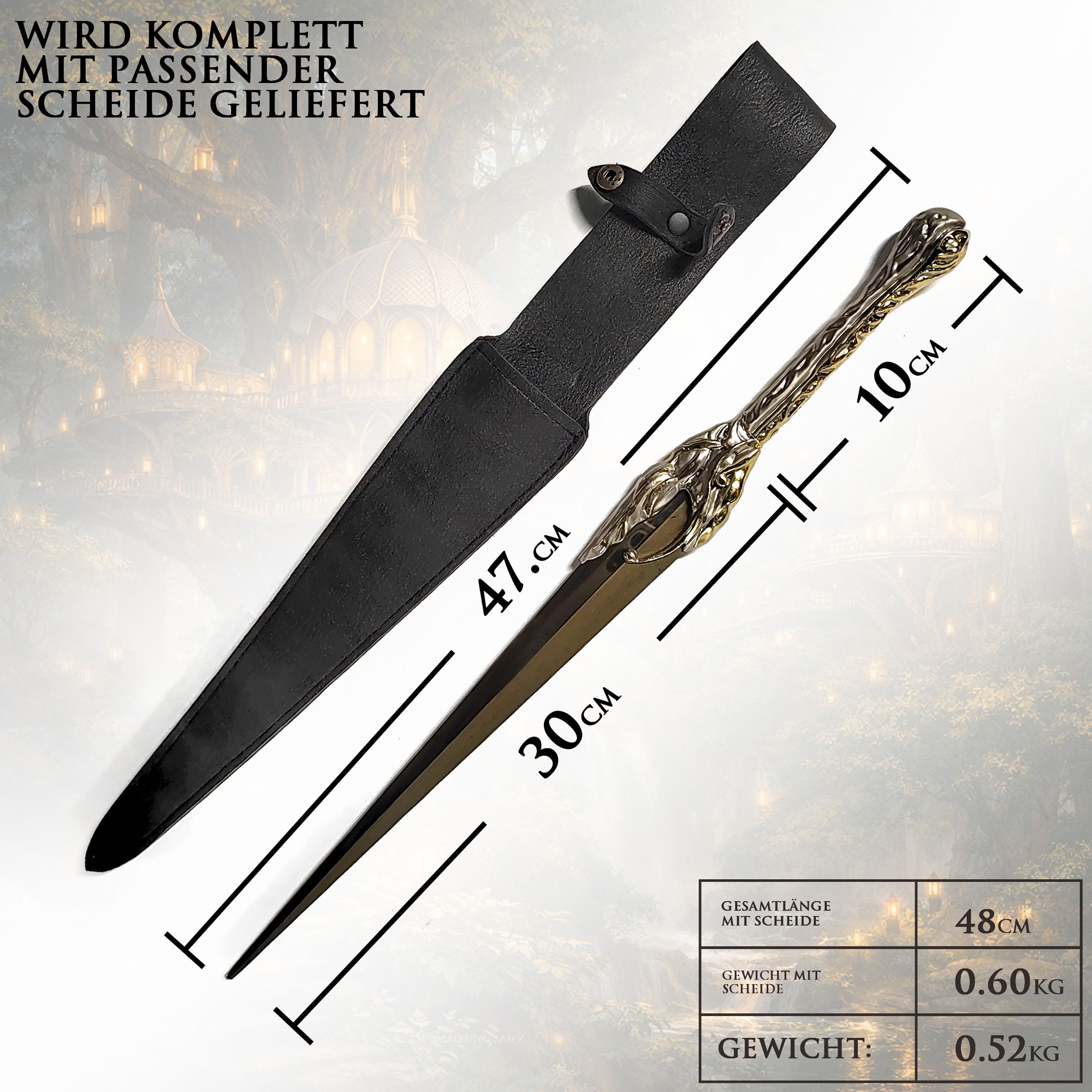Herr der Ringe: Die Ringe der Macht Galadriel Dolch mit Scheide 48cm | Elben Replik aus Stahl | The Rings of Power Cosplay Waffe & Sammlerstück