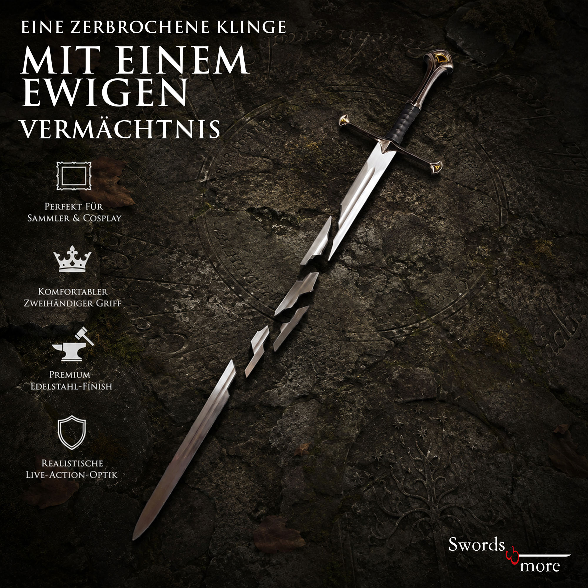 Herr der Ringe Bruchstücke von Narsil: Stahl Schwert Replik Isildurs 120 cm