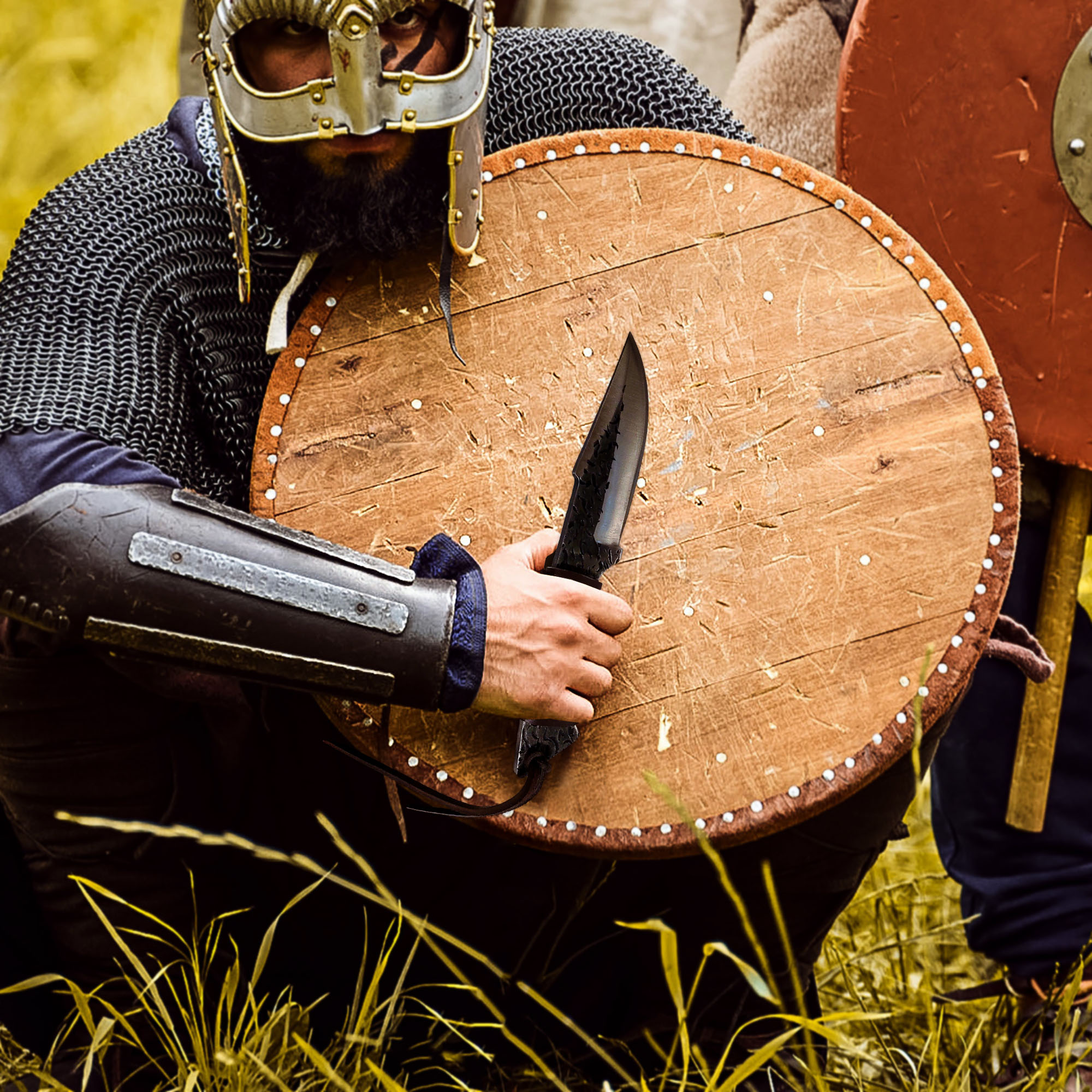 Handgeschmiedetes Jagdmesser im keltischen Stil mit Lederscheide