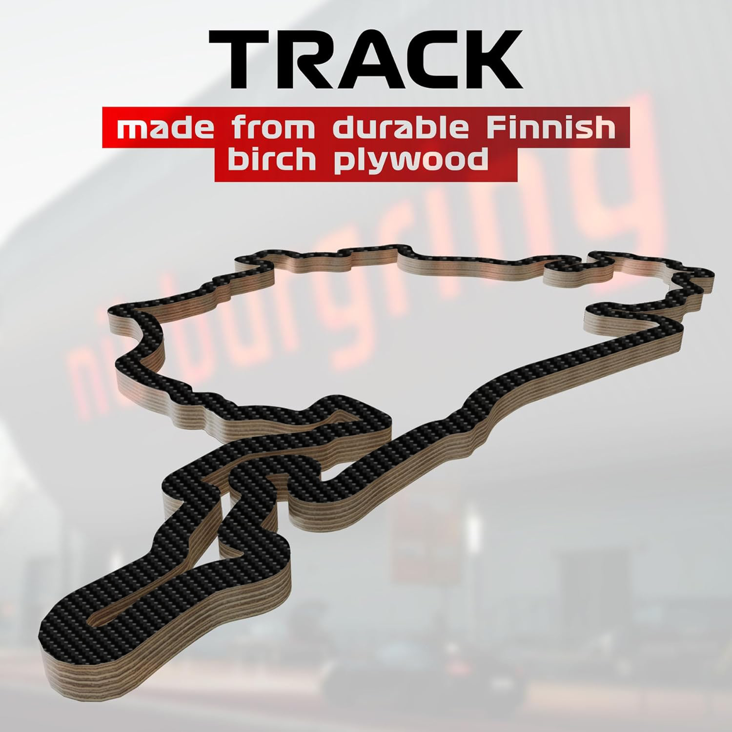 Rennstrecke Nürburgring Gesamtstrecke mit Carbonfolie, Wandverzierung, 92 cm, Holzskulptur, Geschenk, Wanddekoration für Fans von Autorennen, Formel 1 Geschenk, schwarz