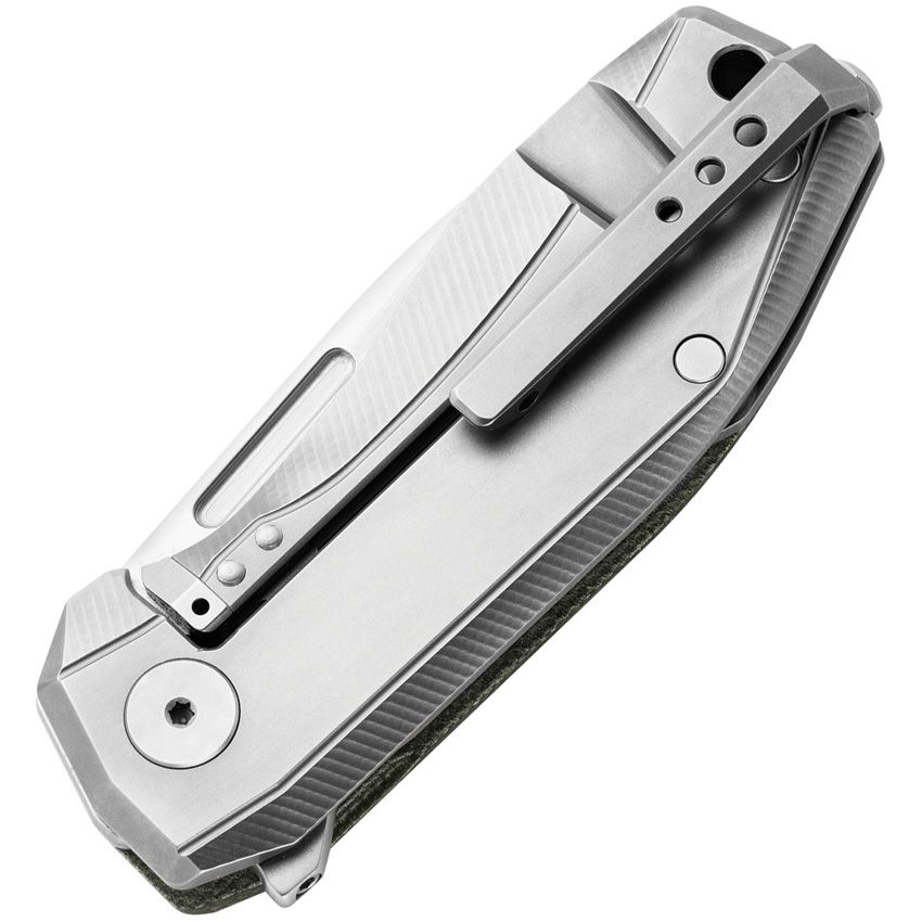 Nano-Messer, CPM-MagnaCut Satin Drop Point-Klinge, Griff aus grünem Canvas-Micarta