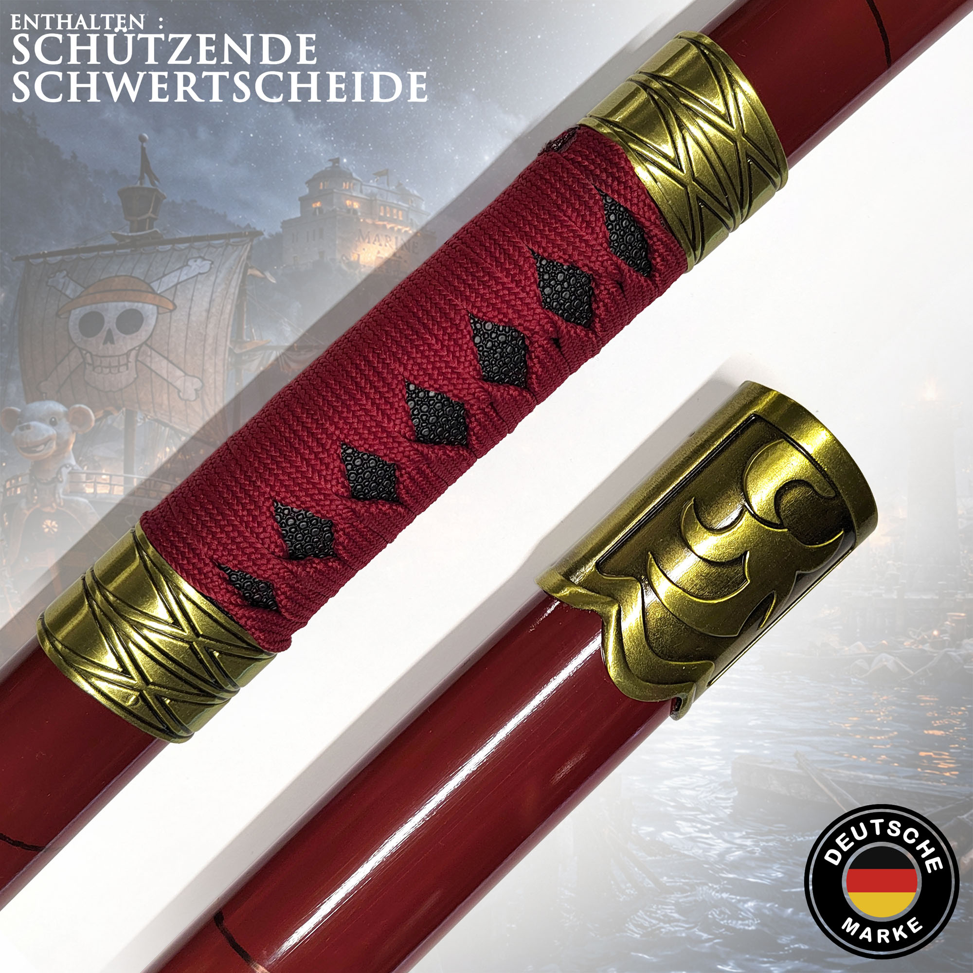 One Piece Sandai Kitetsu Katana 104 cm mit LED Klinge – Roronoa Zoro Schwert Replik mit Scheide & Ständer – 1045 Carbonstahl Anime Cosplay Sammlerstück