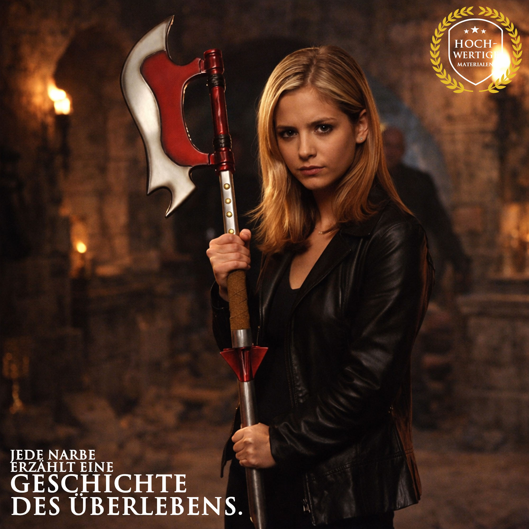 Buffy the Vampire Slayer Axt Replik 95,5 cm – Buffys Sense Slayer Waffe – Fantasy Sammlerstück aus Resin mit Metallkern und Wildleder Griff – Deko Filmrequisite Cosplay