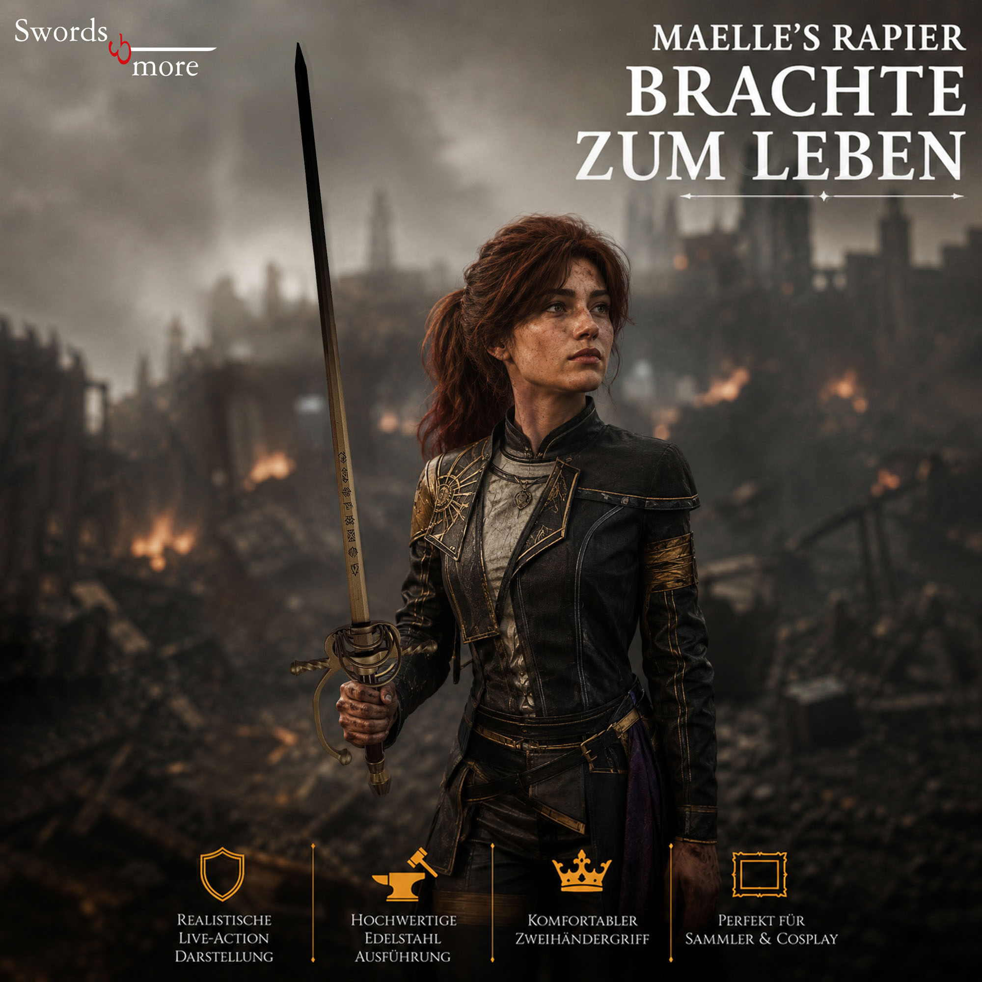 Clair Obscur Expedition 33: Maelles Rapier Stahl Replik & Holzscheide 117cm