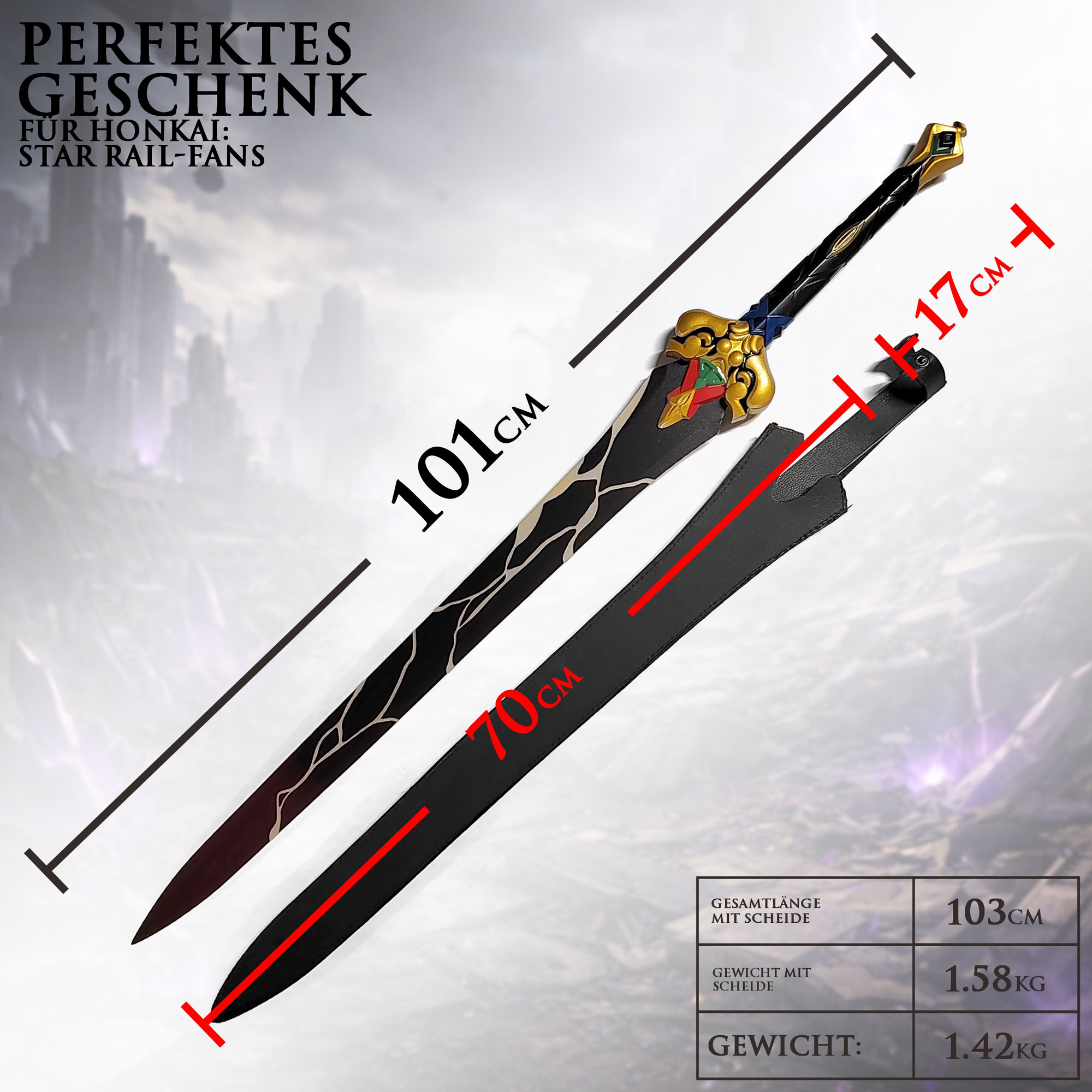 Honkai: Star Rail Blade Schwert 103cm | Massives Edelstahl Katana Replik (1,6kg) mit PU-Scheide | Stellaron Jäger Cosplay Waffe & Gaming Deko | HSR Merch