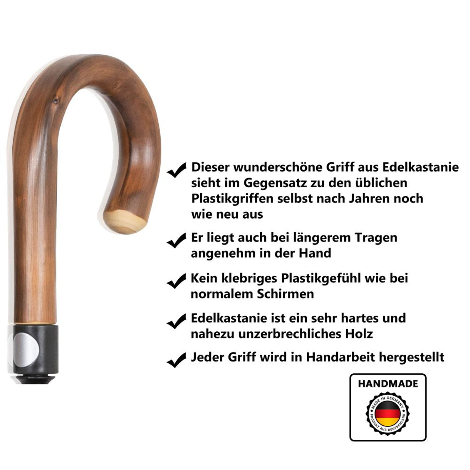 Handlicher Sicherheitsschirm "City-Safe" Rundhaken, Edelkastanie