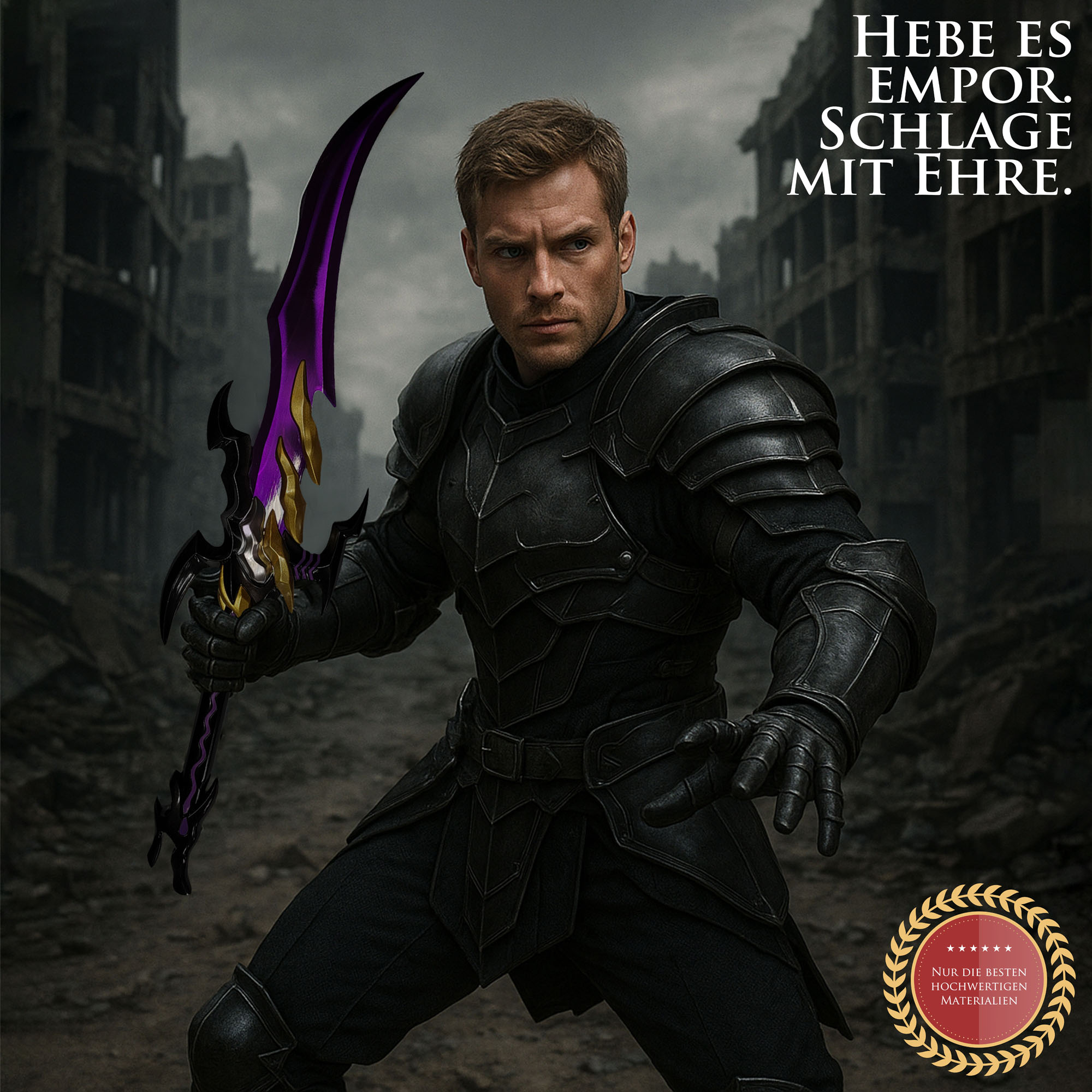 Solo Leveling Schwert Antares' Fang von Sung Jinwoo | Massive 75cm Dolch Replik aus Stahl mit Holzständer | Anime Deko Waffe des Schattenmonarchen | Manhwa Sammlerstück
