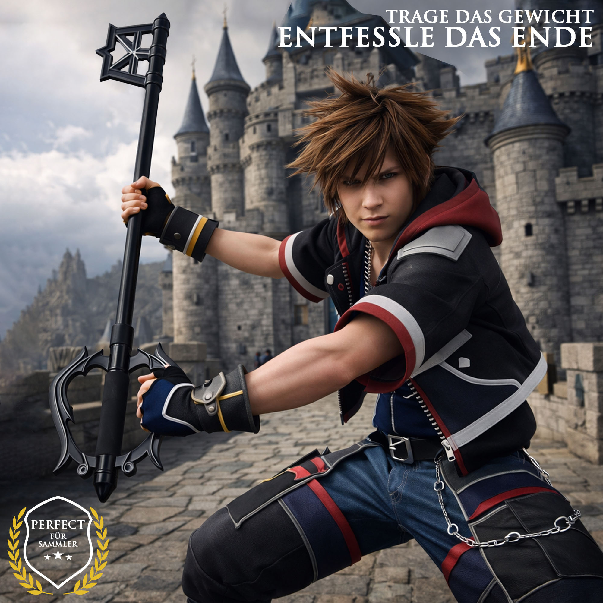 Kingdom Hearts Oblivion Schlüsselschwert 90cm | Massives Keyblade aus Edelstahl (1,2kg) | Sora & Riku Replik | Metall Deko Waffe & Cosplay Accessoire