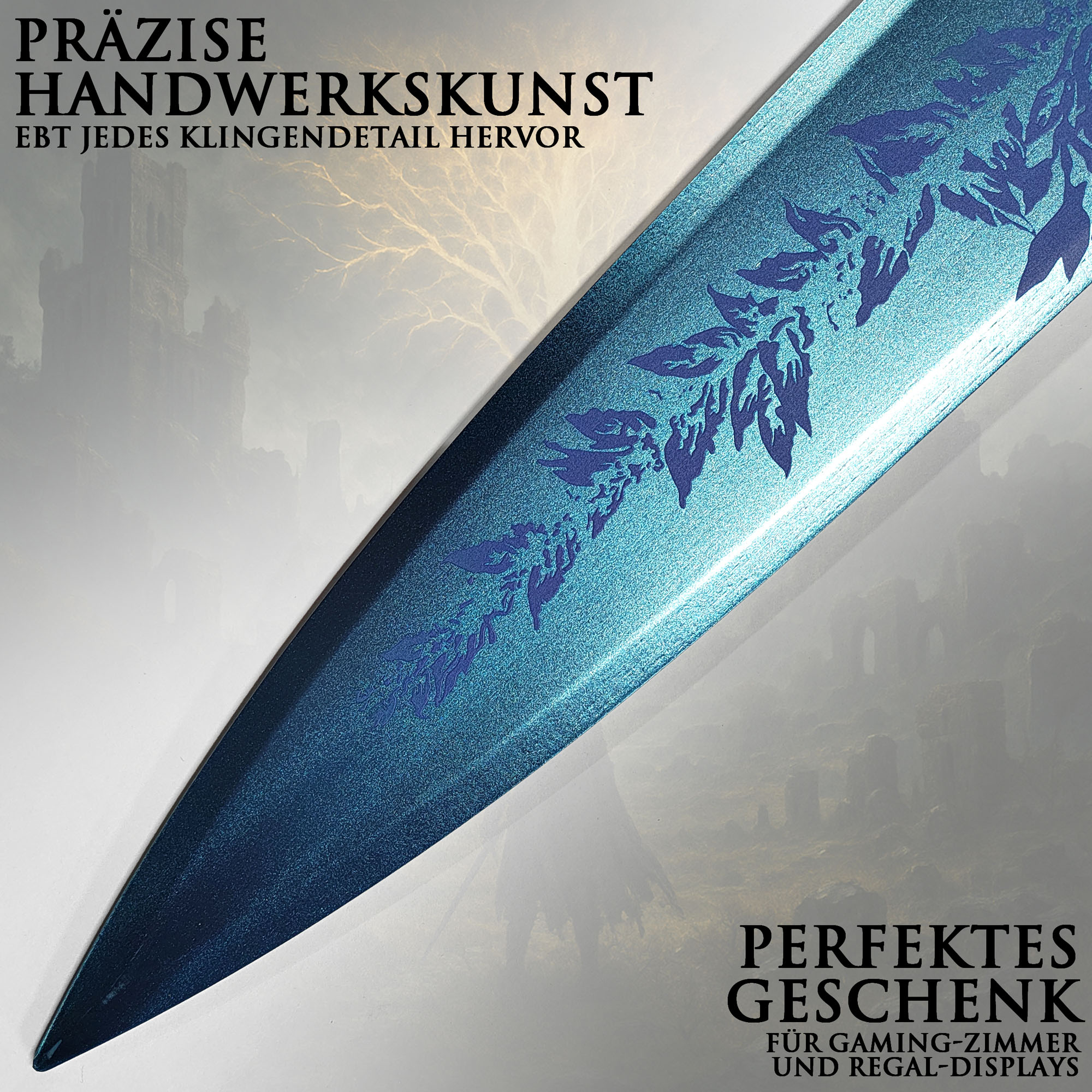 Elden Ring Dark Moon Großschwert Holz mit Scheide 126cm | Rannis Dunkelmond Replik aus Bambus | Leichtes Cosplay Schwert & Deko Waffe | Con-Safe Kostümzubehör