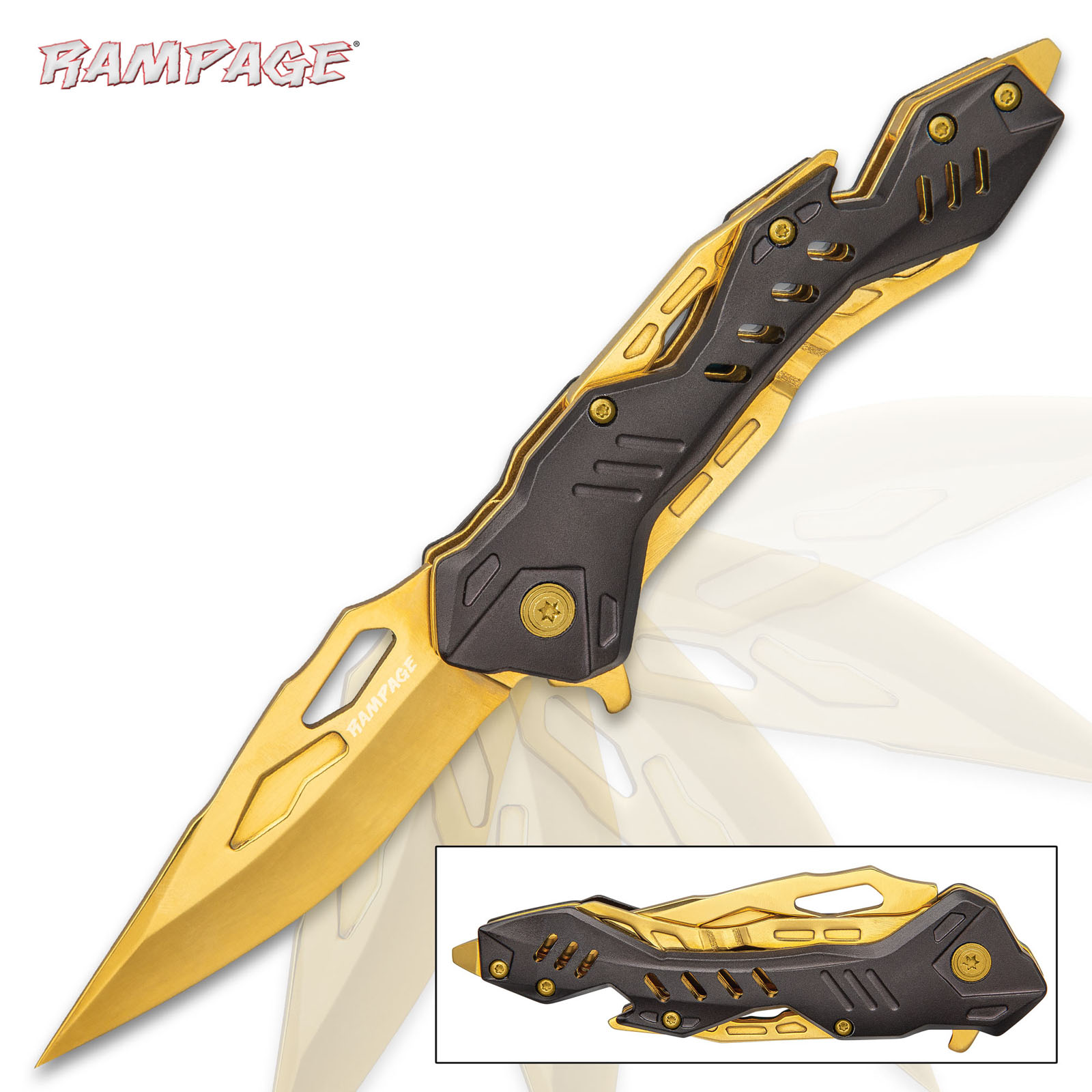 Rampage Schwarz und Gold Klappmesser