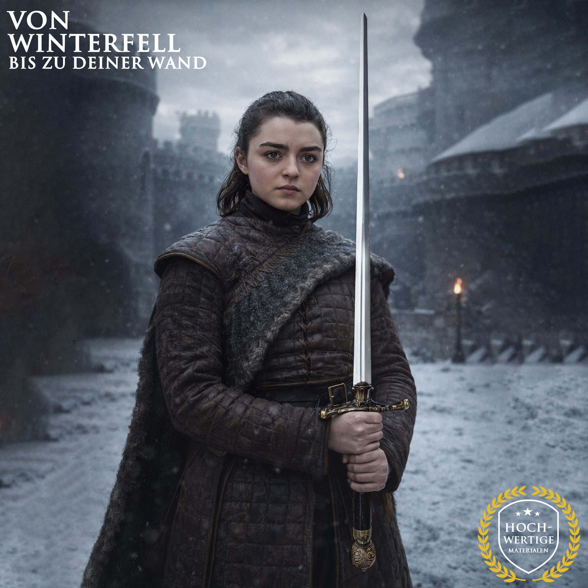 Game of Thrones Schwert Nadel von Arya Stark 97cm | Offizielle Needle Replik mit Haus Stark Wolf-Wandhalterung | GoT Deko Waffe