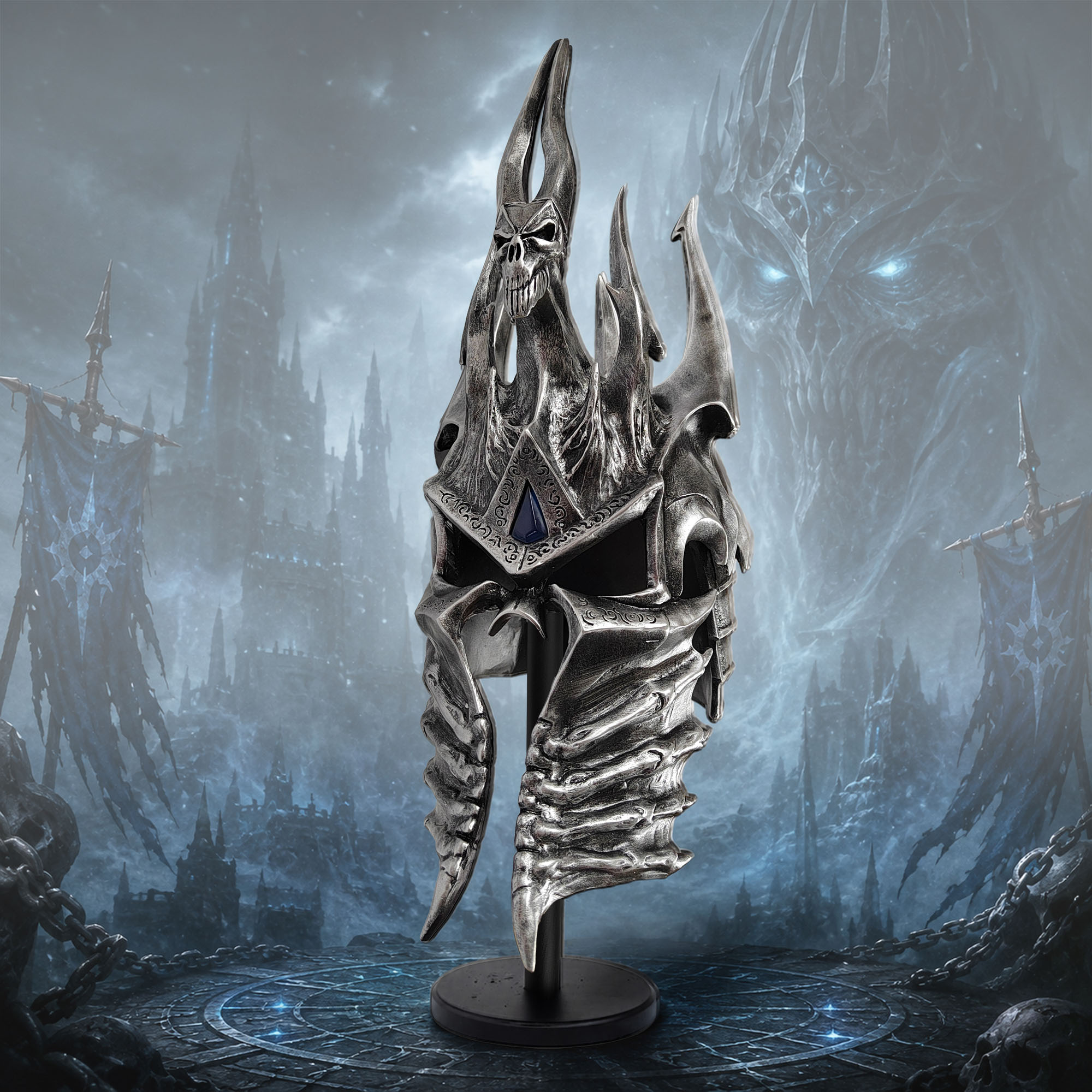 World of Warcraft Lichkönig Helm der Herrschaft: 3 kg Replika & Holzständer