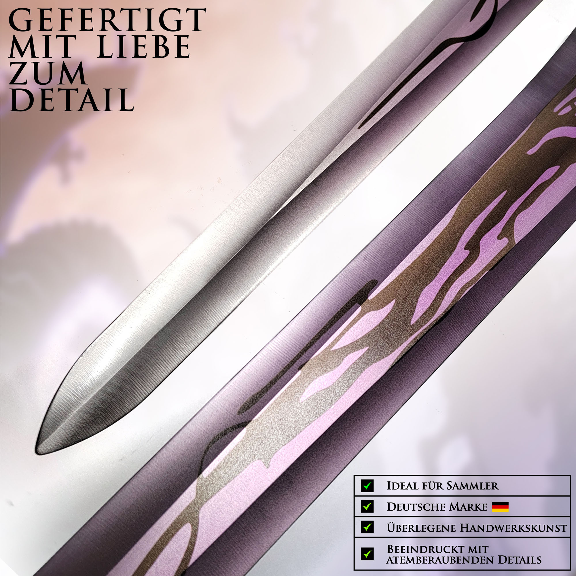 Solo Leveling Dämonenkönig Langschwert von Sung Jinwoo | Black Heart Version 108cm | Lila schimmernde Stahlklinge | Massive Anime Replik mit Wandhalterung | Schattenmonarch Deko Waffe