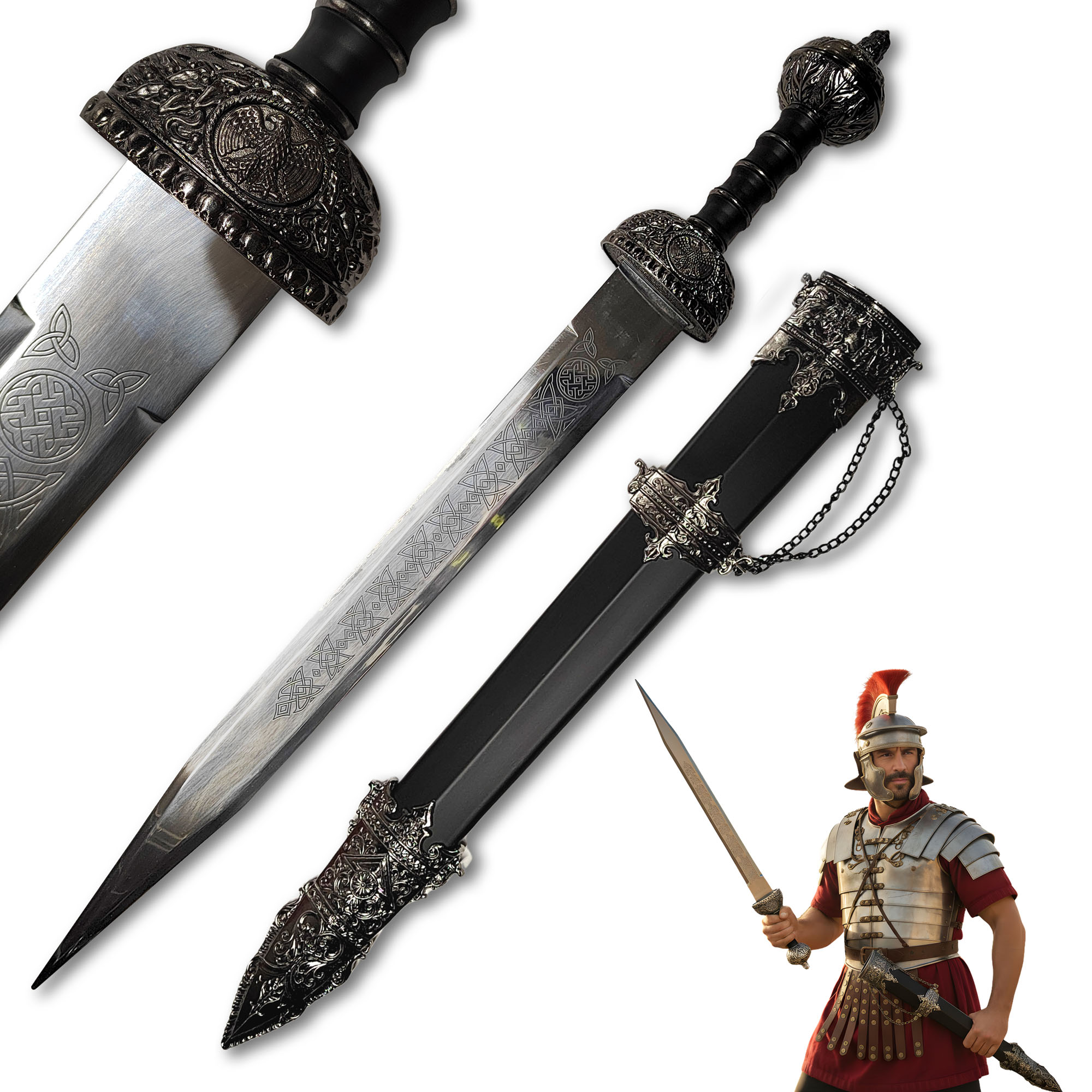 Römisches Gladius Schwert 76cm | Massives Kurzschwert der Römischen Legion (1,2kg Stahlklinge) | Historische Militaria Replik mit Holzscheide & Metallbeschlägen