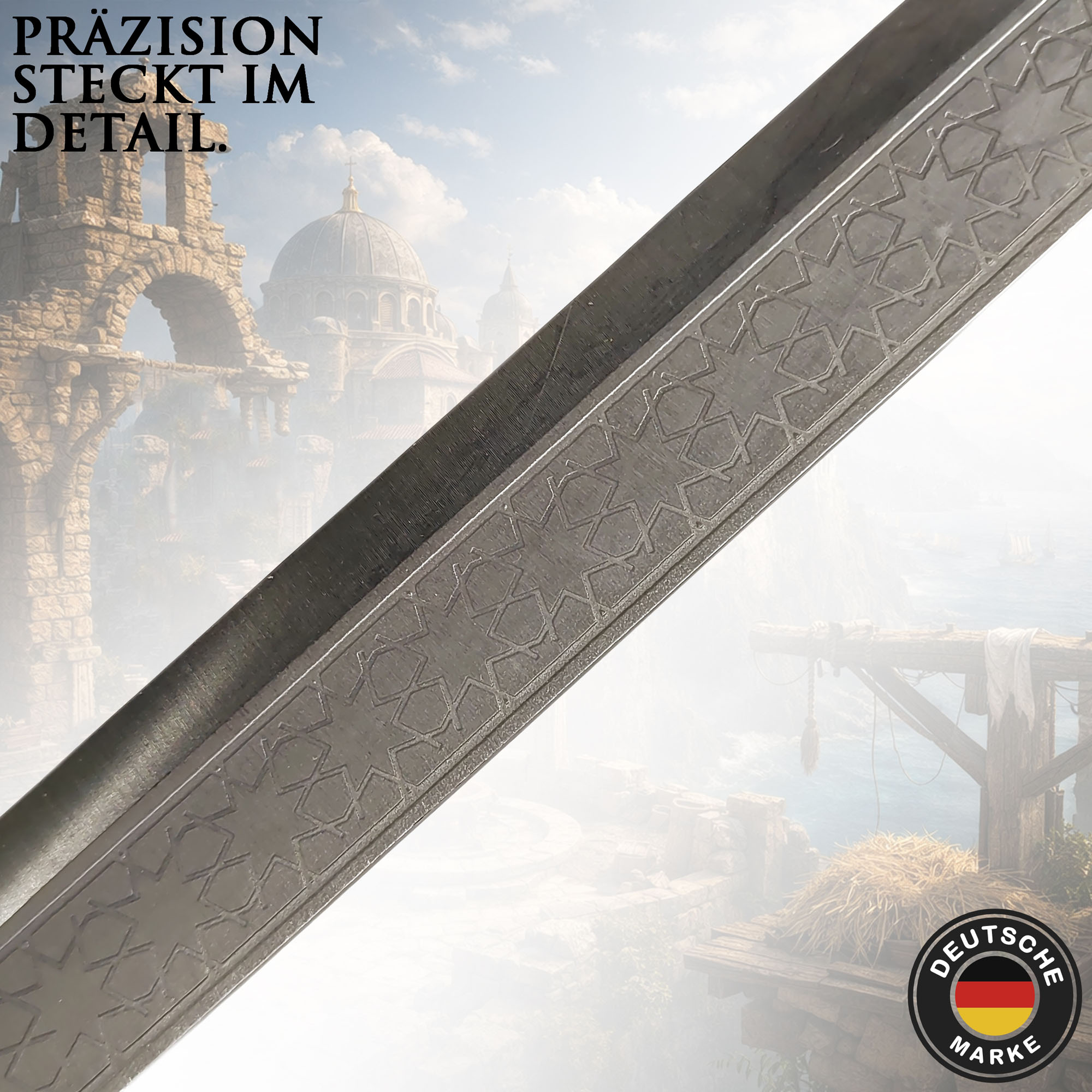 Assassin's Creed Kurzschwert Dolch 53cm | Altair & Ezio Replik aus Stahl mit Gürtelscheide | Tragbare Cosplay Waffe & Gaming Sammlerstück | AC Bruderschaft
