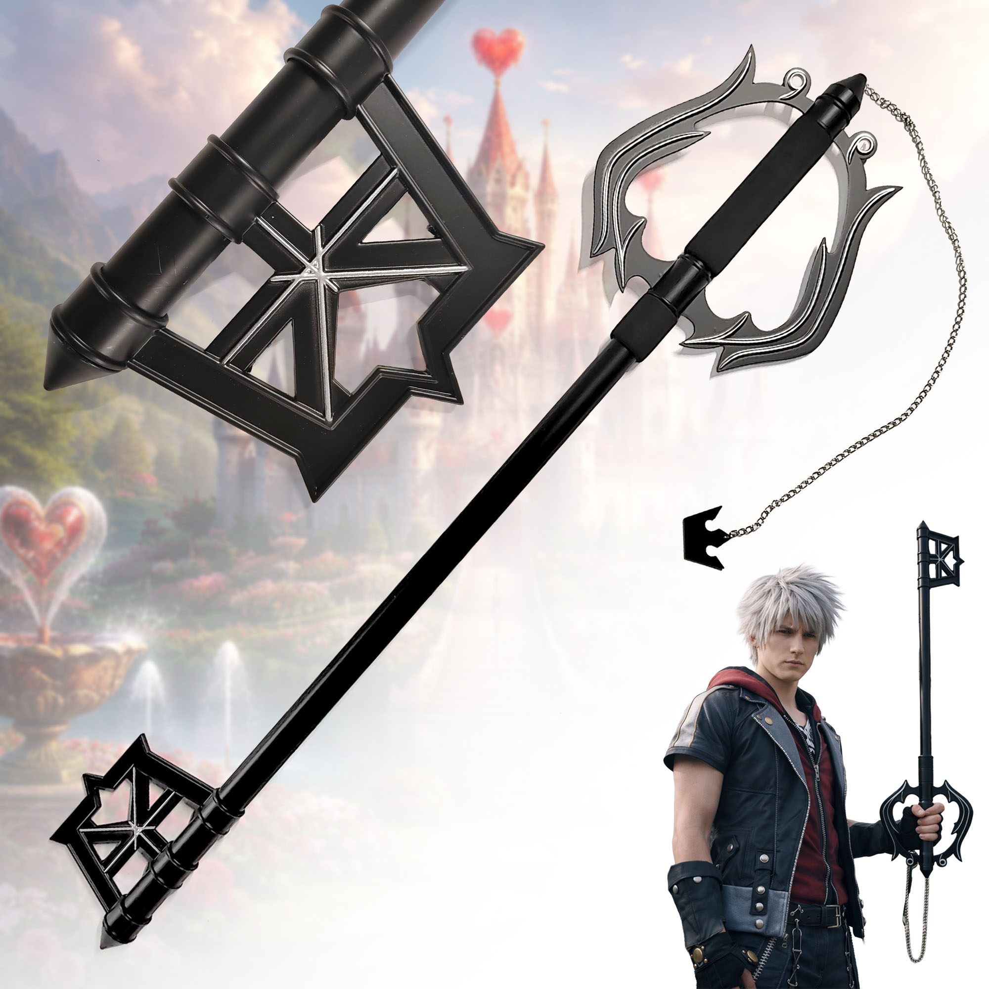 Kingdom Hearts Oblivion Schlüsselschwert 90cm | Massives Keyblade aus Edelstahl (1,2kg) | Sora & Riku Replik | Metall Deko Waffe & Cosplay Accessoire