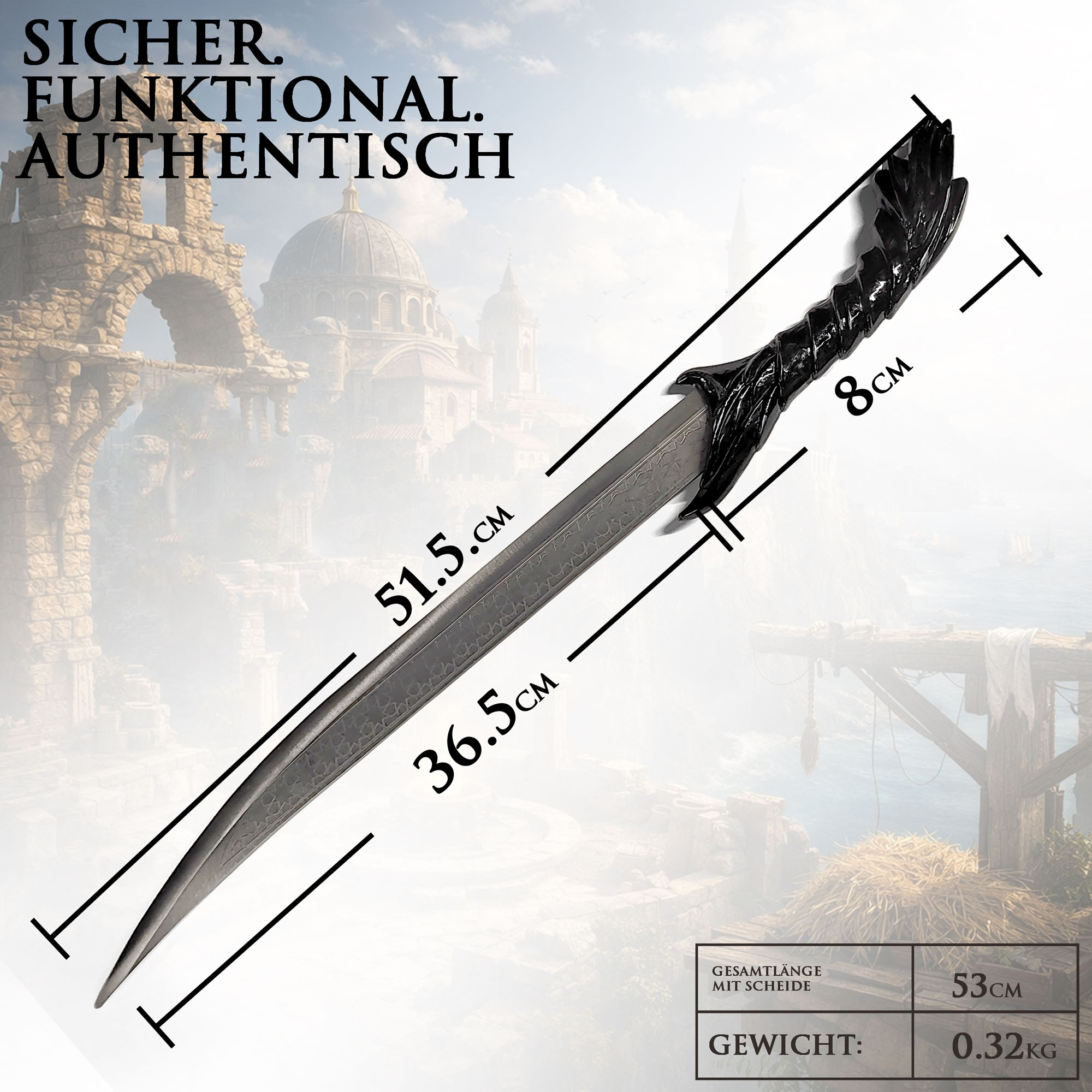Assassin's Creed Kurzschwert Dolch 53cm | Altair & Ezio Replik aus Stahl mit Gürtelscheide | Tragbare Cosplay Waffe & Gaming Sammlerstück | AC Bruderschaft