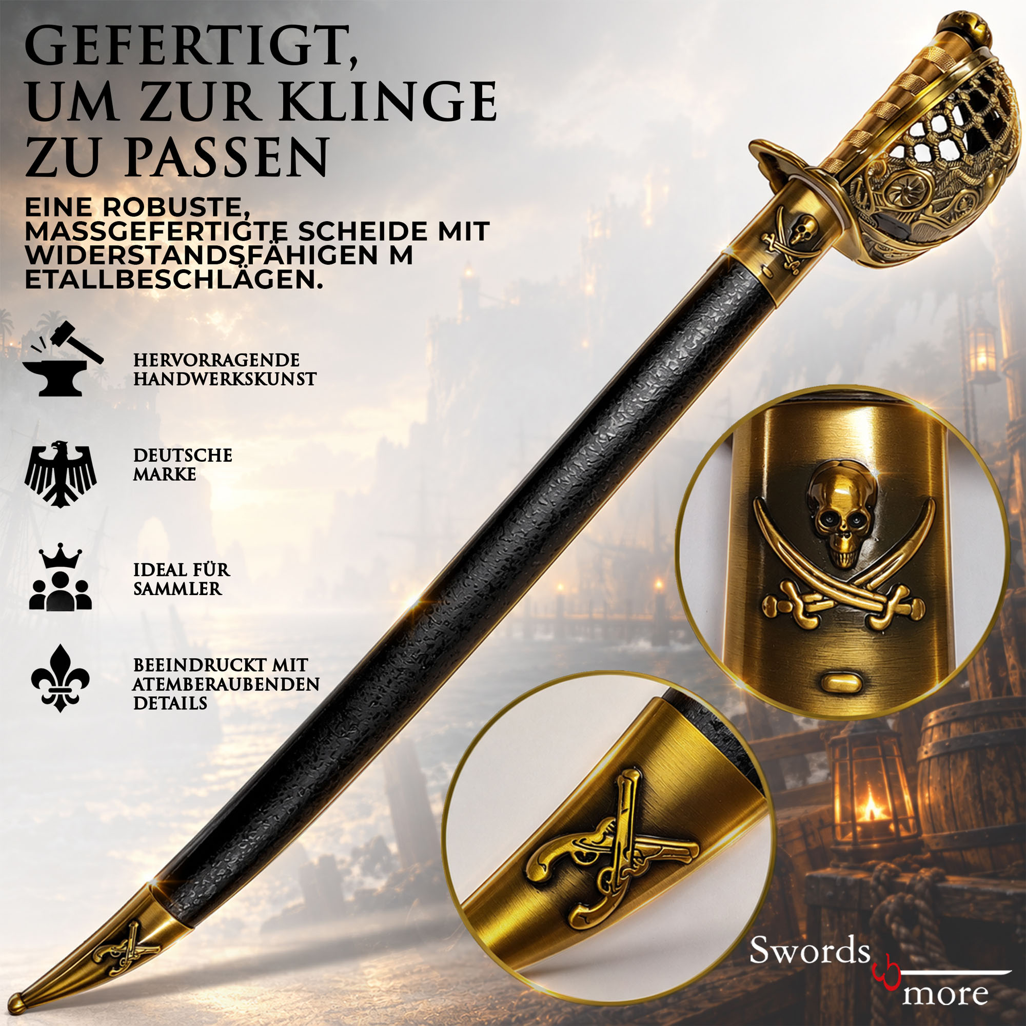 Fluch der Karibik Jack Sparrow Piratensäbel Stahl Replik Inkl Scheide 78 cm