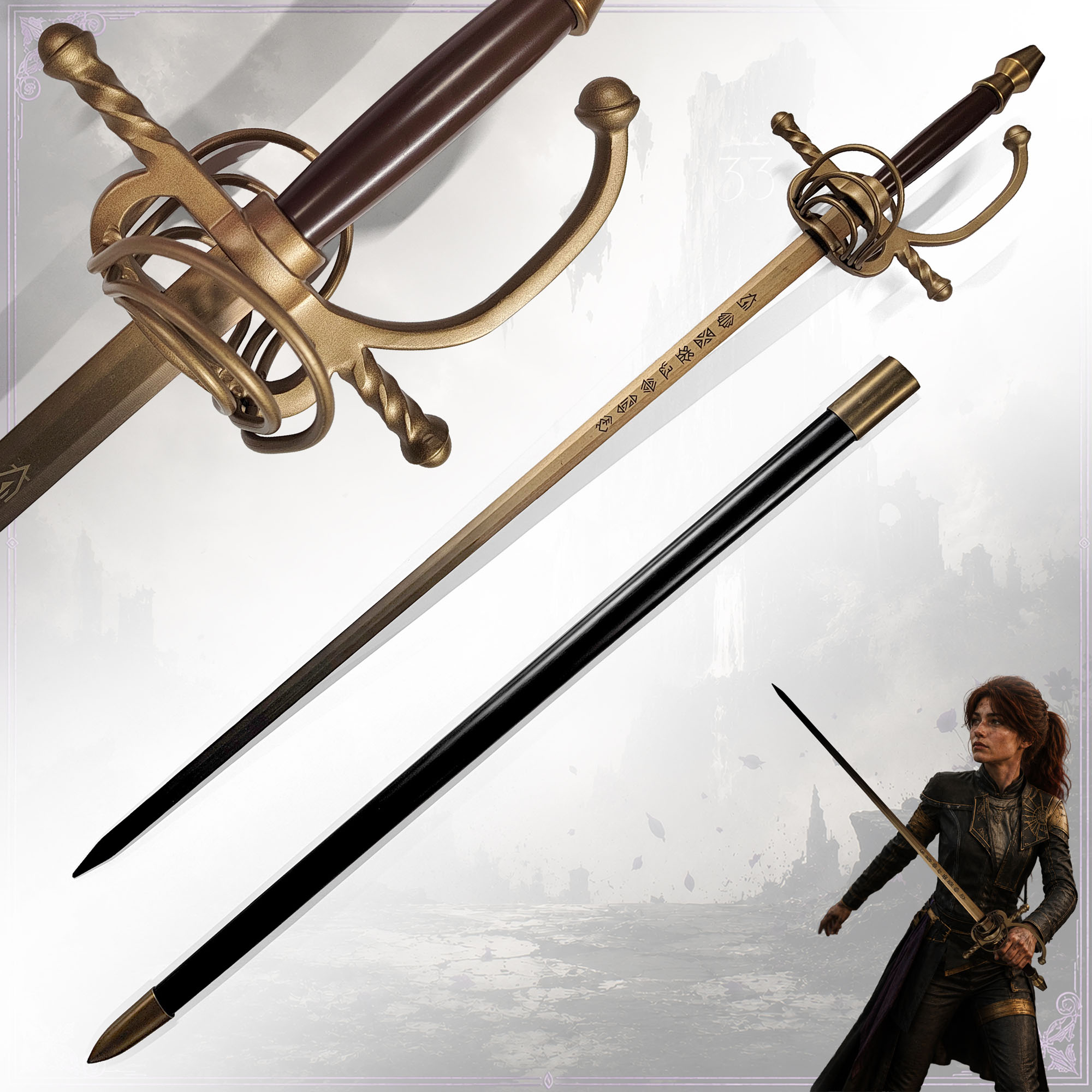 Clair Obscur Expedition 33: Maelles Rapier Stahl Replik & Holzscheide 117cm