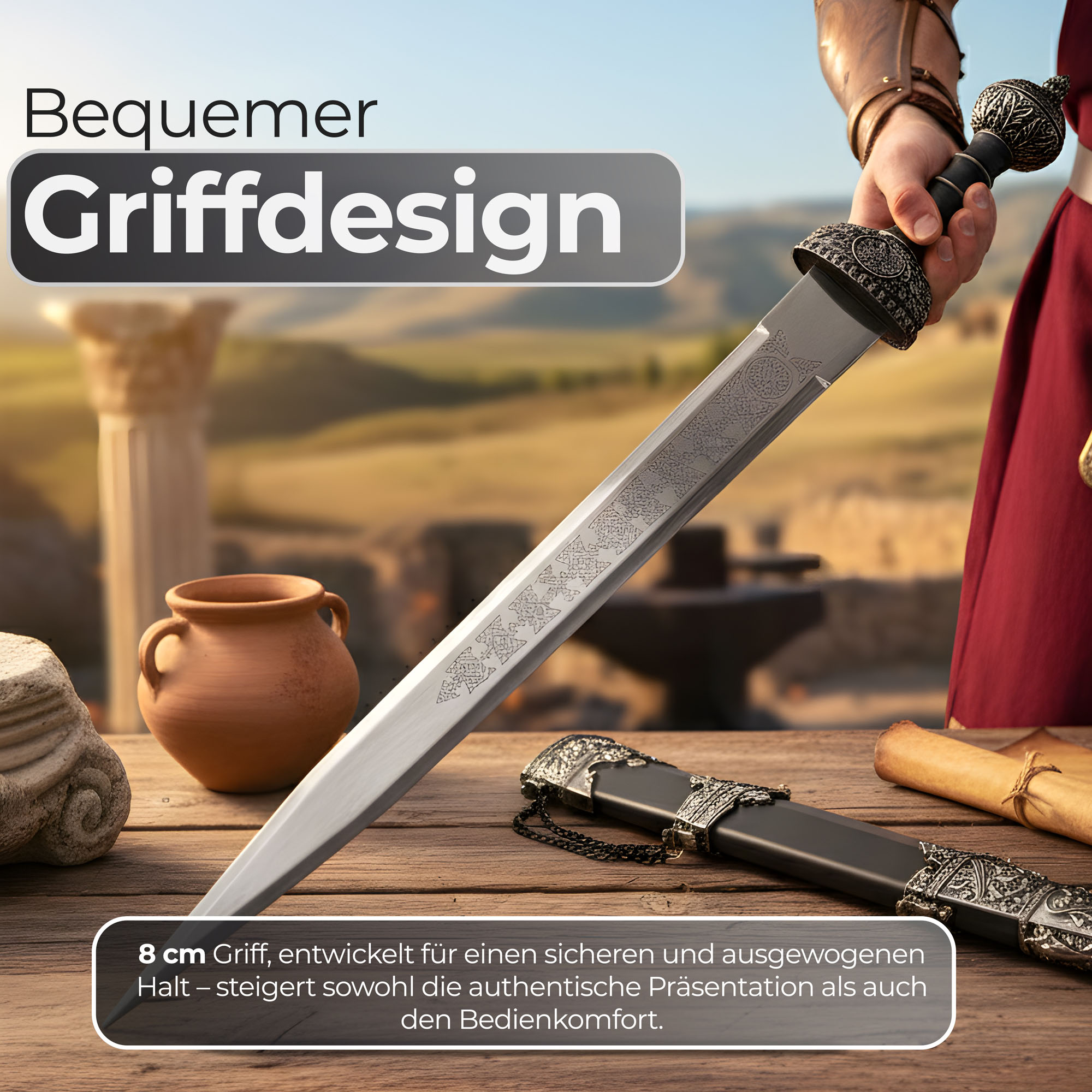 Römisches Gladius Schwert 76cm | Massives Kurzschwert der Römischen Legion (1,2kg Stahlklinge) | Historische Militaria Replik mit Holzscheide & Metallbeschlägen