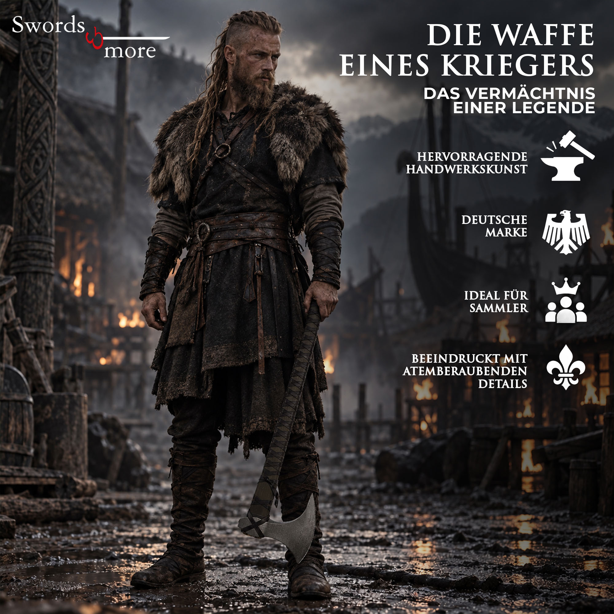 Vikings Ragnar Axt Aus Echtem Stahl Mit Wandtafel Sammlerstück Deko 64,9 cm