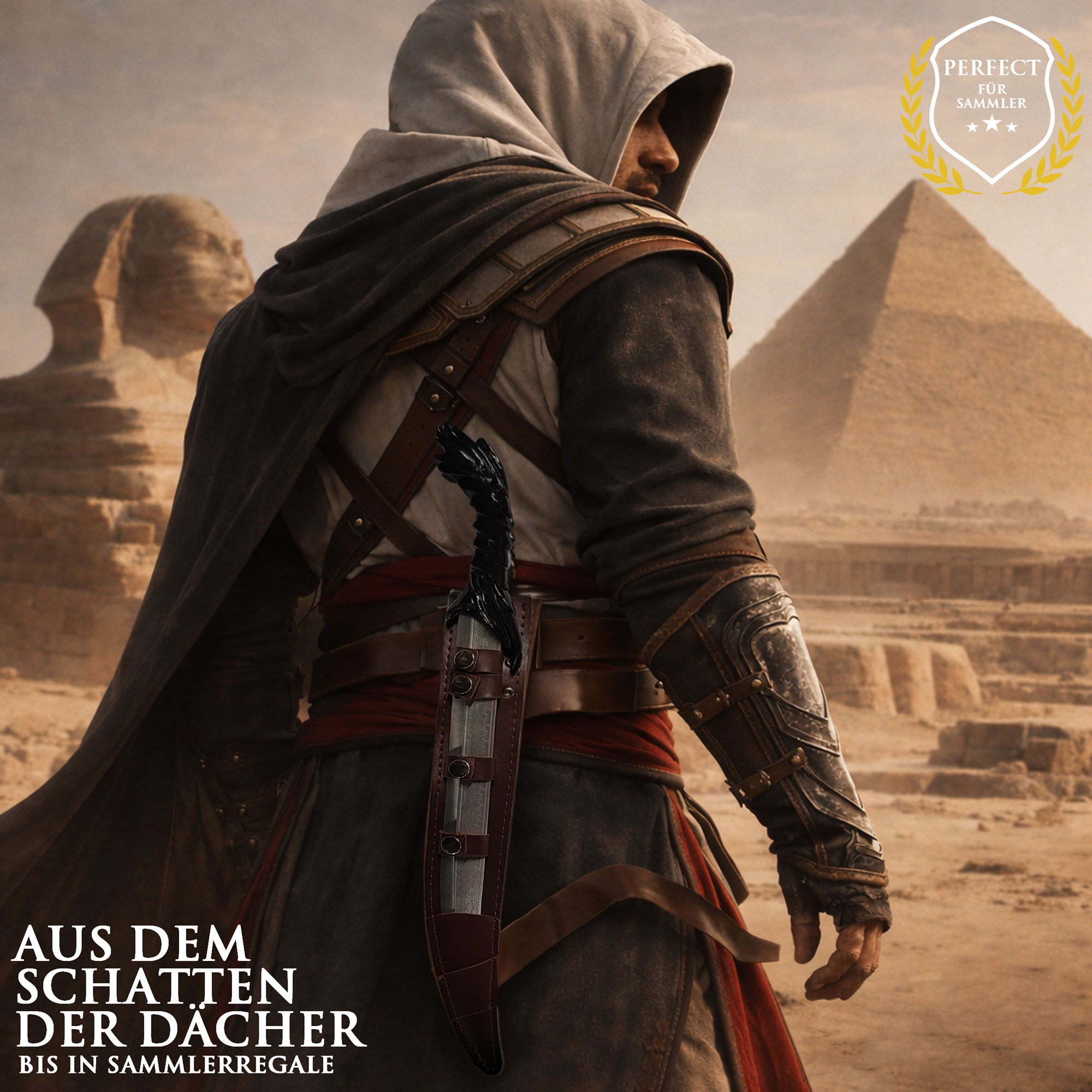 Assassin's Creed Kurzschwert Dolch 53cm | Altair & Ezio Replik aus Stahl mit Gürtelscheide | Tragbare Cosplay Waffe & Gaming Sammlerstück | AC Bruderschaft
