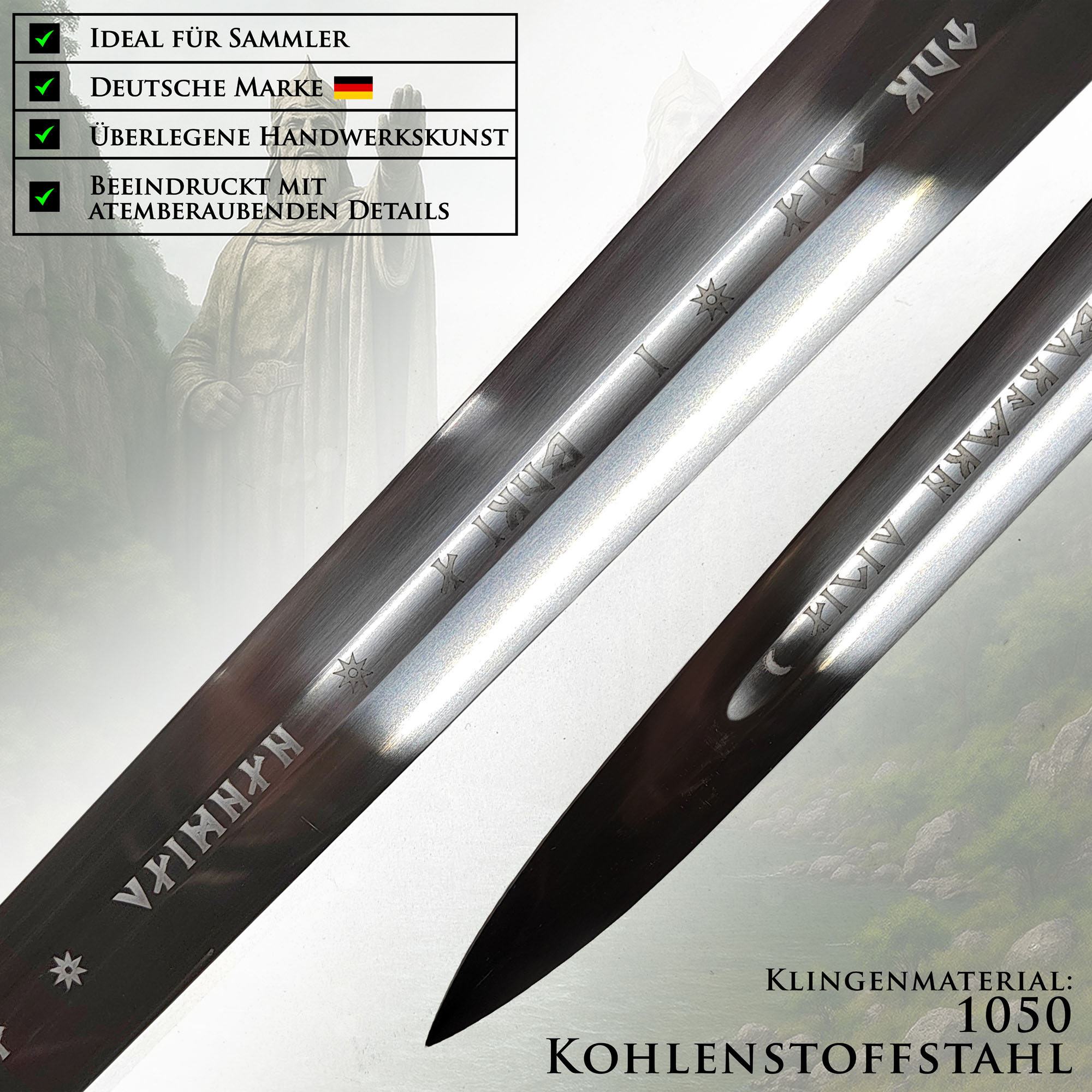 Königsschwert mit Scheide, Handgeschmiedet, Scharfe Klinge