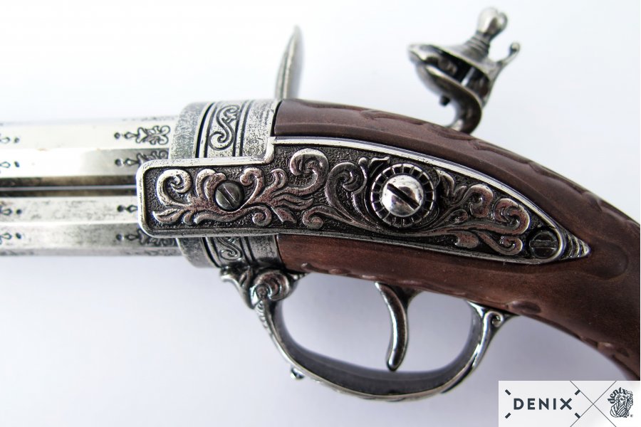 Doppellauf Steinschlosspistole Fr. 18. Jhdt. Metall, Kunststoff