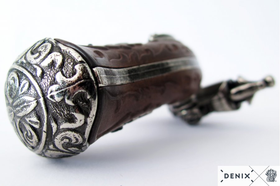 Doppellauf Steinschlosspistole Fr. 18. Jhdt. Metall, Kunststoff